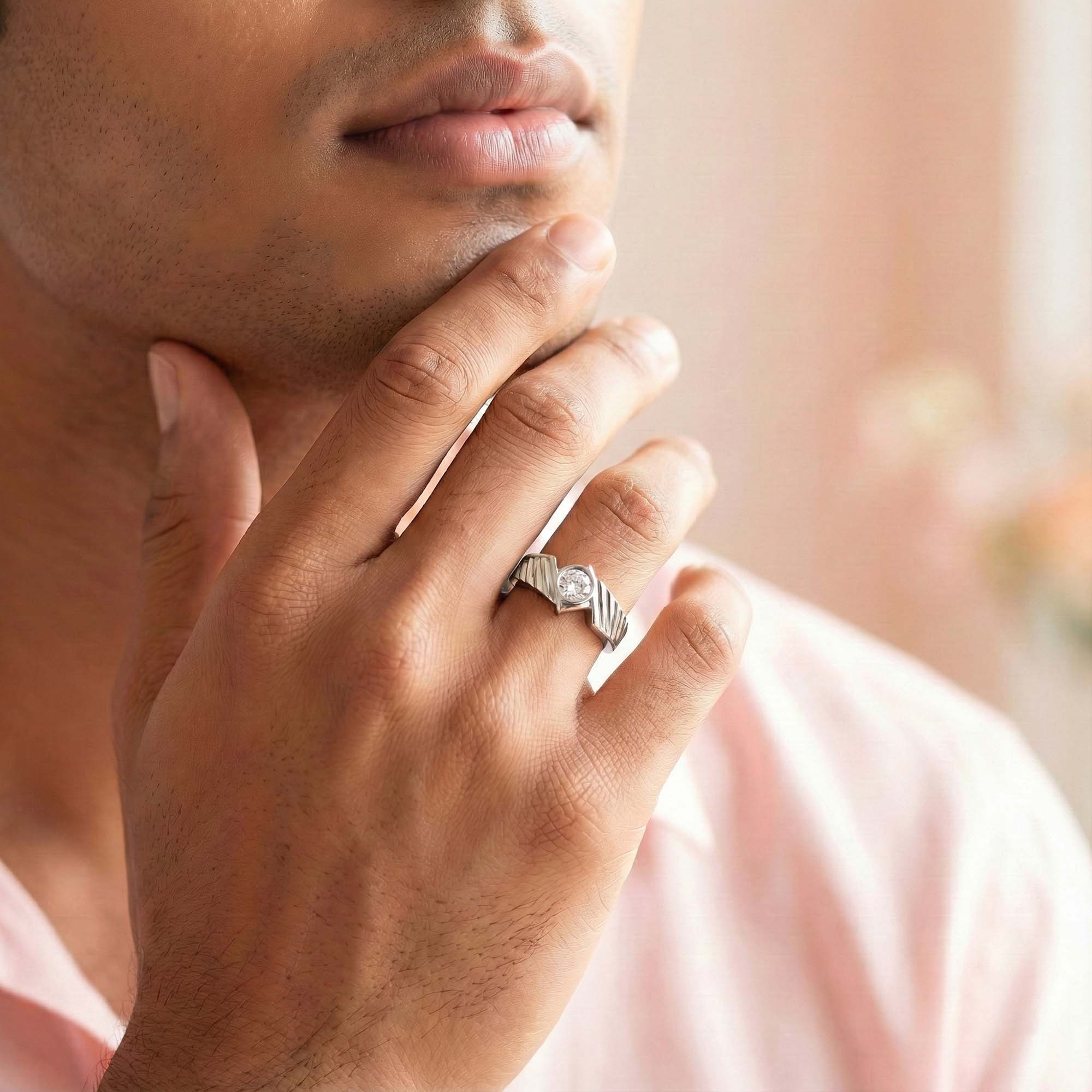 Lab-Grown Diamond Solitaire Ring for Men in 18K White Gold – 0.5 Ct Round, 6 g (Design K8-8-BBZAA) thumbnail