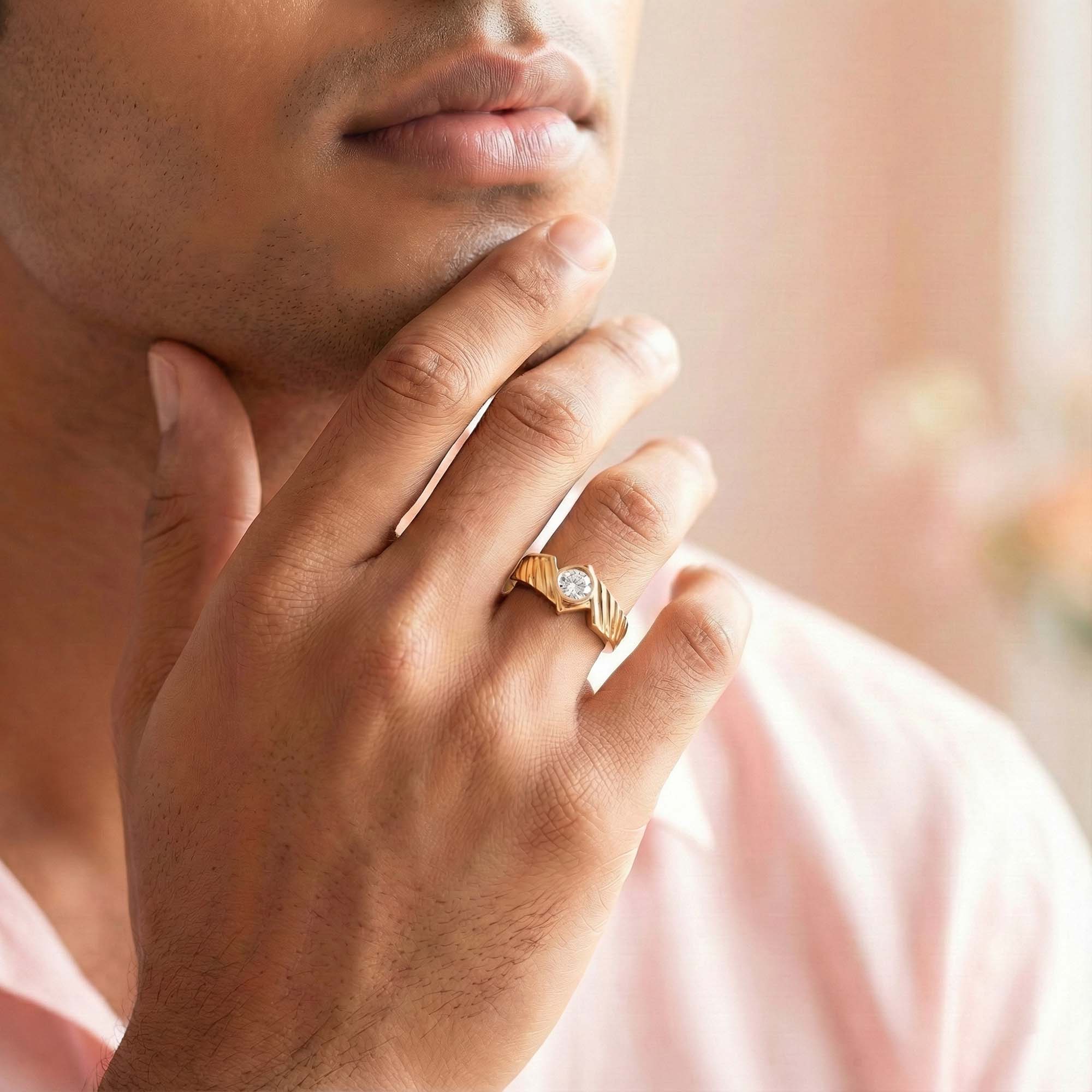 Lab-Grown Diamond Solitaire Ring for Men in 22K Yellow Gold – 0.5 Ct Round, 6 g (Design K8-8-BBZAA) thumbnail