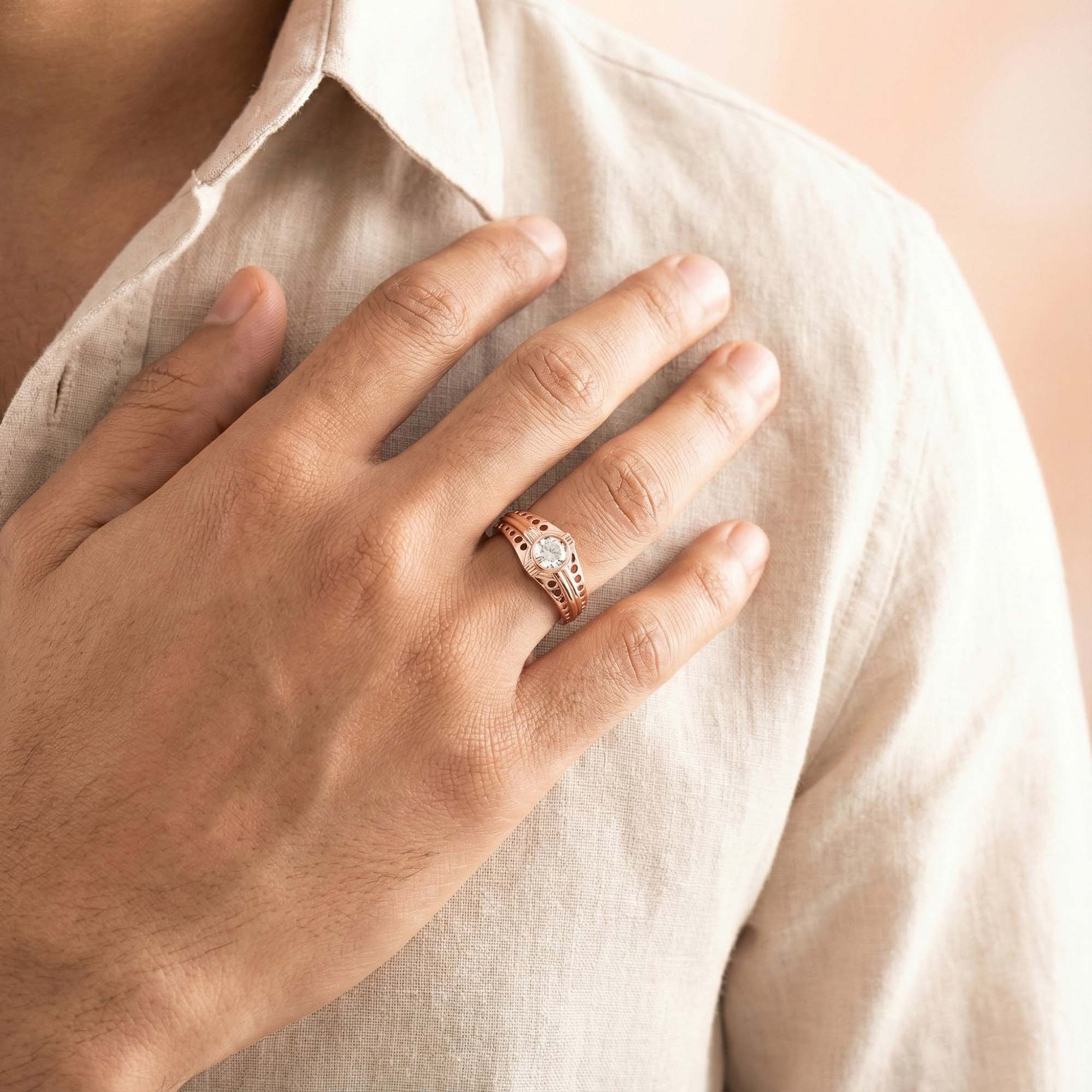 Lab-Grown Diamond Solitaire Ring for Men in 18K Rose Gold – 0.5 Ct Round, 6 g (Design K8-9-BBZAA) thumbnail