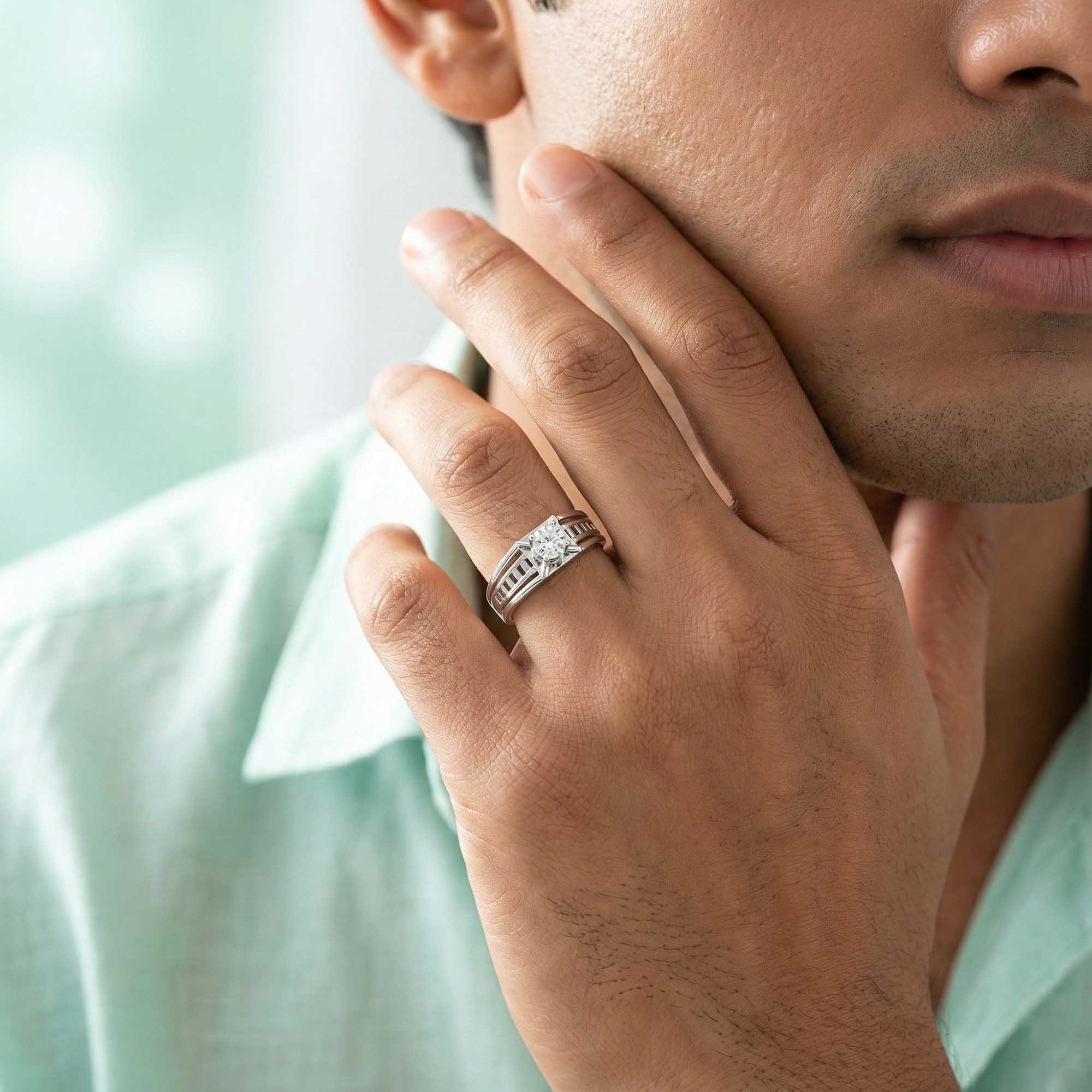 Lab-Grown Diamond Solitaire Ring for Men in 18K White Gold – 0.5 Ct Round, 6 g (Design K8-10-APGAA) thumbnail