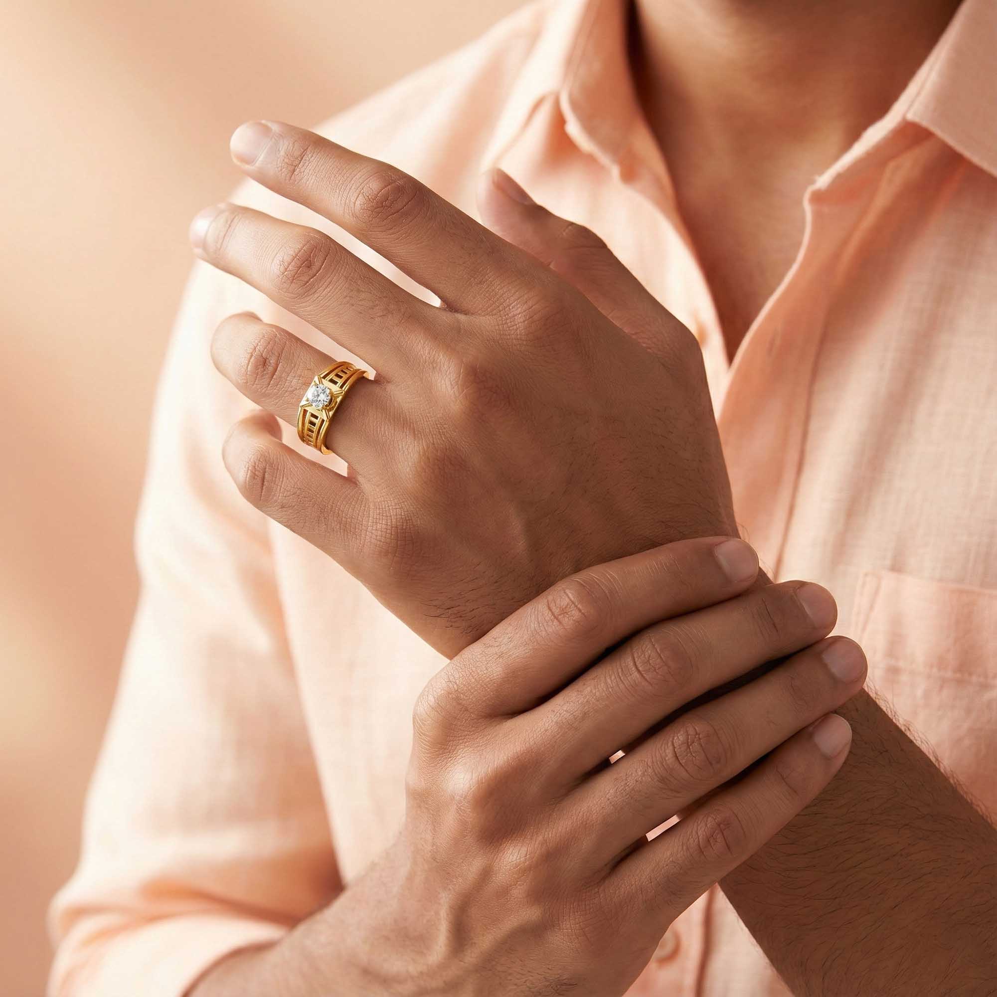 Lab-Grown Diamond Solitaire Ring for Men in 22K Yellow Gold – 0.5 Ct Round, 6 g (Design K8-10-APGAA) thumbnail