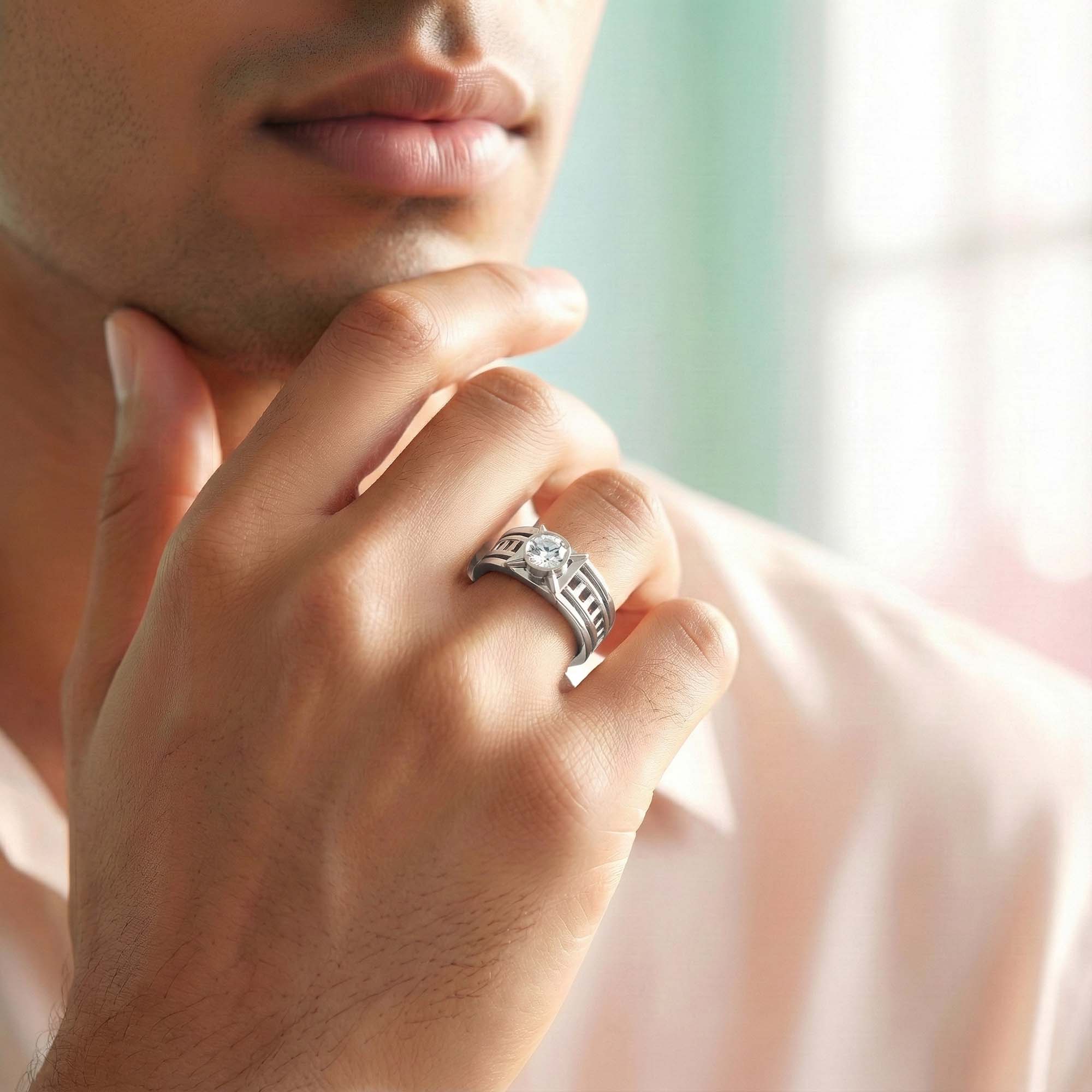 Lab-Grown Diamond Solitaire Ring for Men in 18K White Gold – 0.5 Ct Round, 6 g (Design K8-10-BBZAA) thumbnail