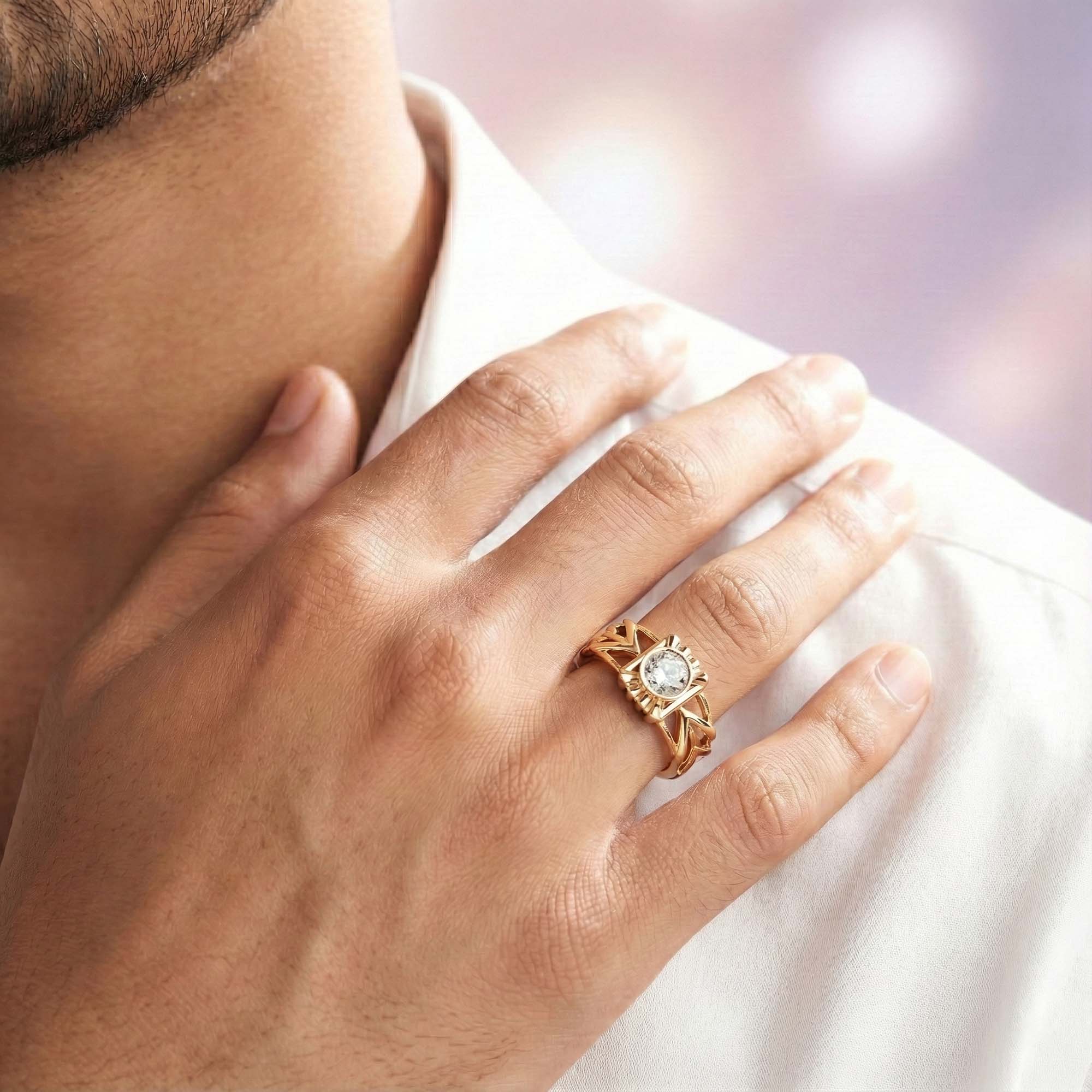 Lab-Grown Diamond Solitaire Ring for Men in 22K Yellow Gold – 0.5 Ct Round, 6 g (Design K8-11-BBZAA) thumbnail