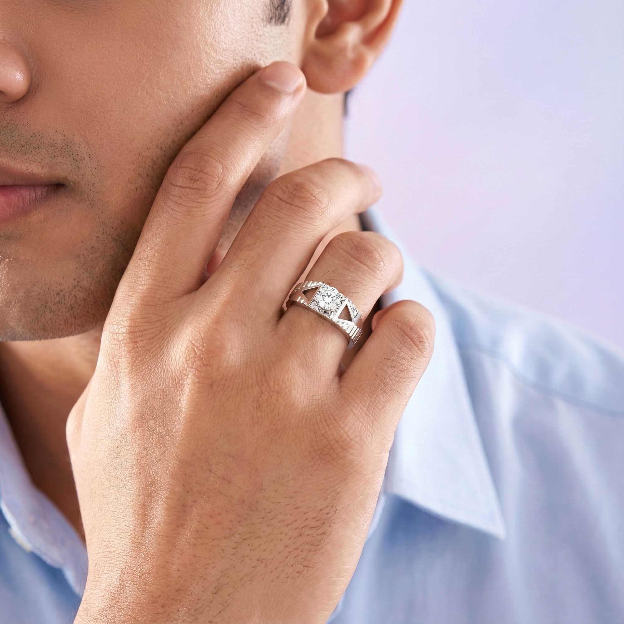Lab-Grown Diamond Solitaire Ring for Men in 18K White Gold – 0.5 Ct Round, 6 g (Design K8-12-APGAA) thumbnail