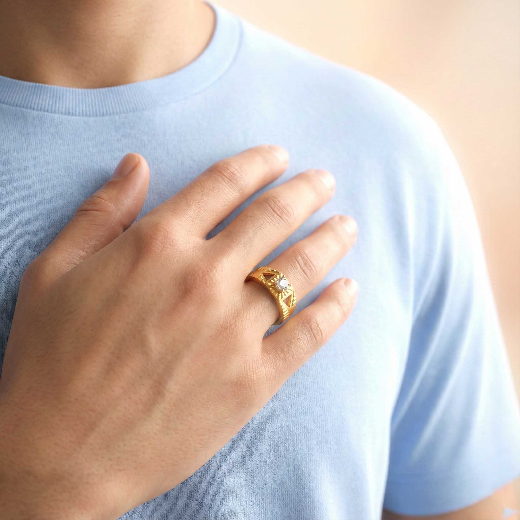 Lab-Grown Diamond Solitaire Ring for Men in 22K Yellow Gold – 0.5 Ct Round, 6 g (Design K8-12-APGAA) thumbnail