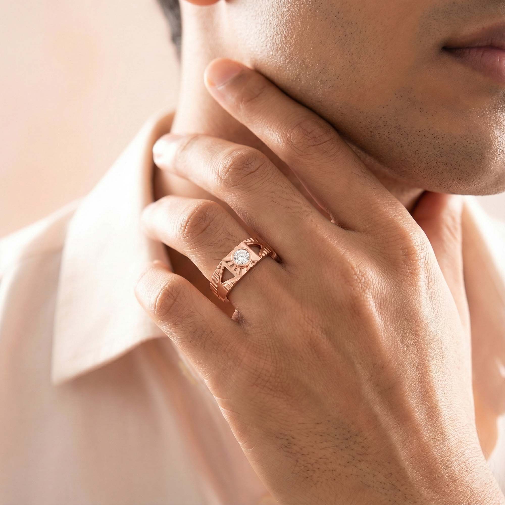 Lab-Grown Diamond Solitaire Ring for Men in 18K Rose Gold – 0.5 Ct Round, 6 g (Design K8-12-BBZAA) thumbnail