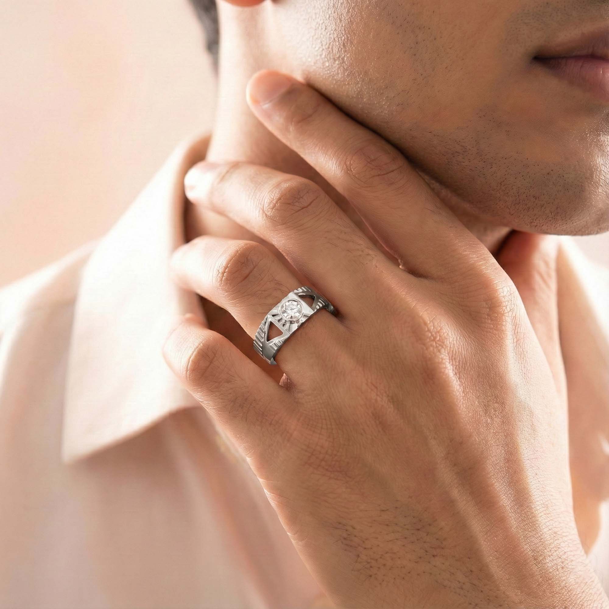 Lab-Grown Diamond Solitaire Ring for Men in 18K White Gold – 0.5 Ct Round, 6 g (Design K8-12-BBZAA) thumbnail