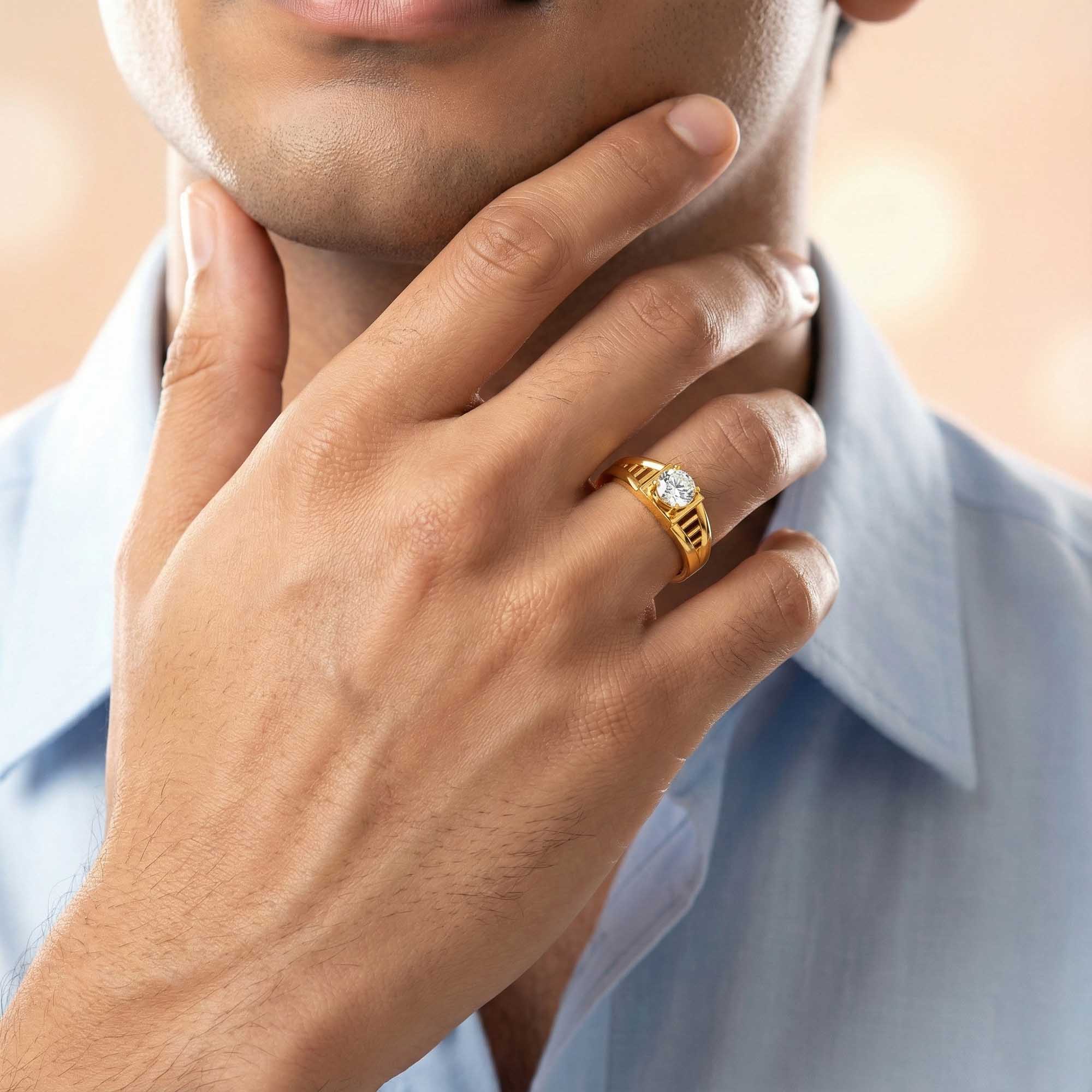 Lab-Grown Diamond Solitaire Ring for Men in 22K Yellow Gold – 0.5 Ct Round, 6 g (Design K8-13-APGAA) thumbnail