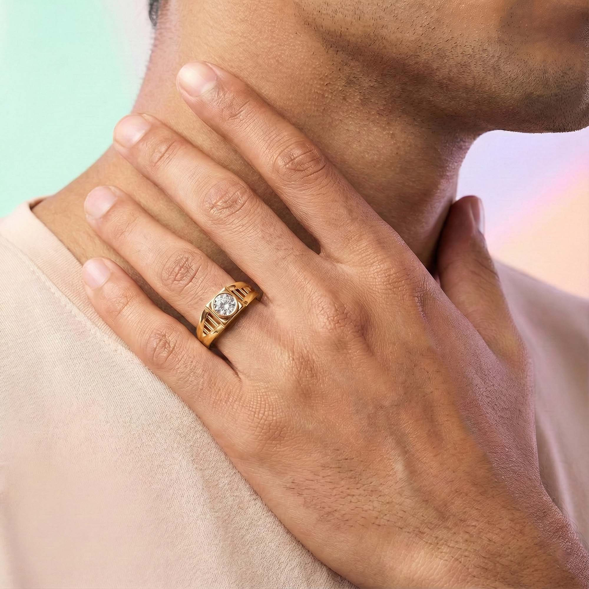 Lab-Grown Diamond Solitaire Ring for Men in 22K Yellow Gold – 0.5 Ct Round, 6 g (Design K8-13-BBZAA) thumbnail