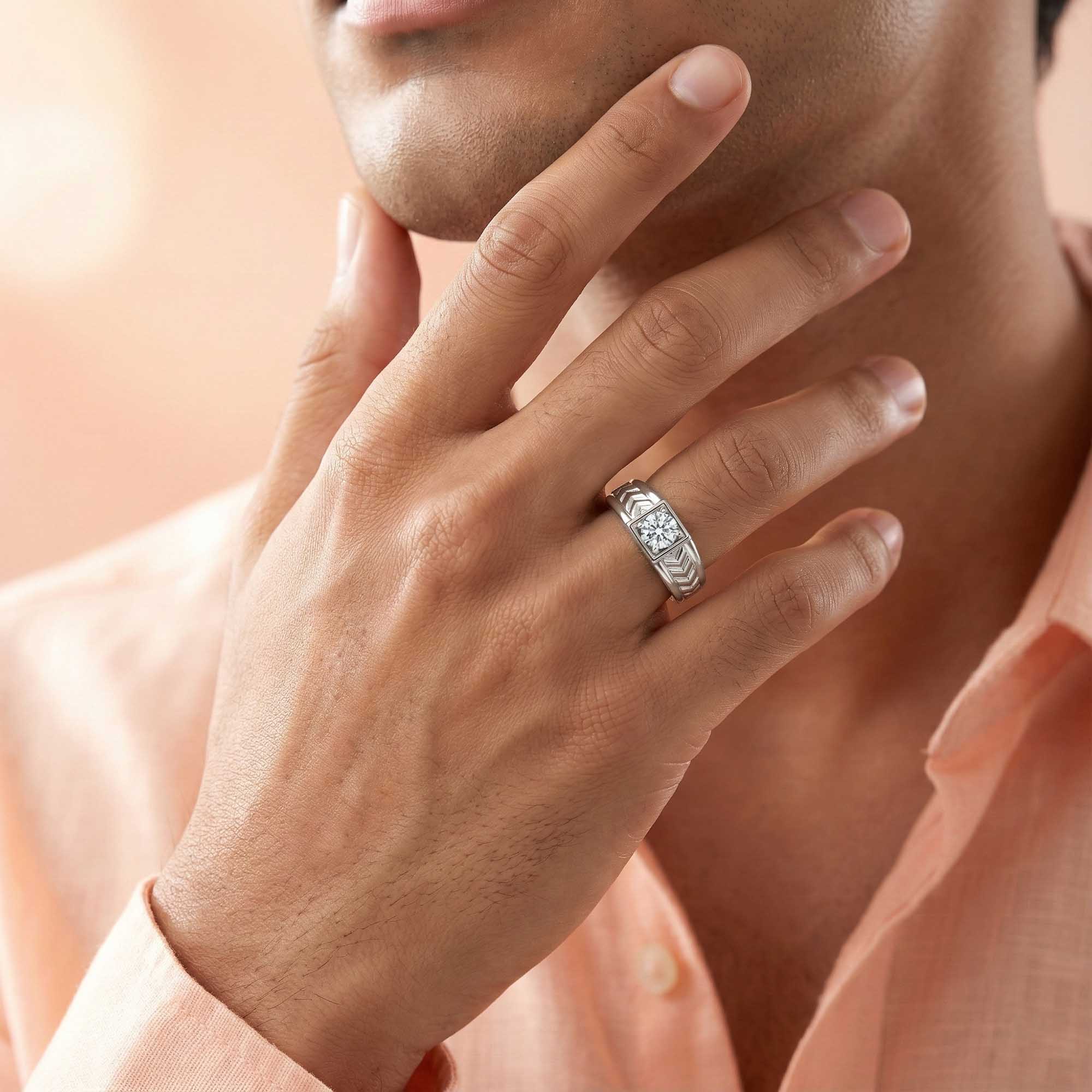 Lab-Grown Diamond Solitaire Ring for Men in 18K White Gold – 0.5 Ct Round, 6 g (Design K8-14-APGAA) thumbnail