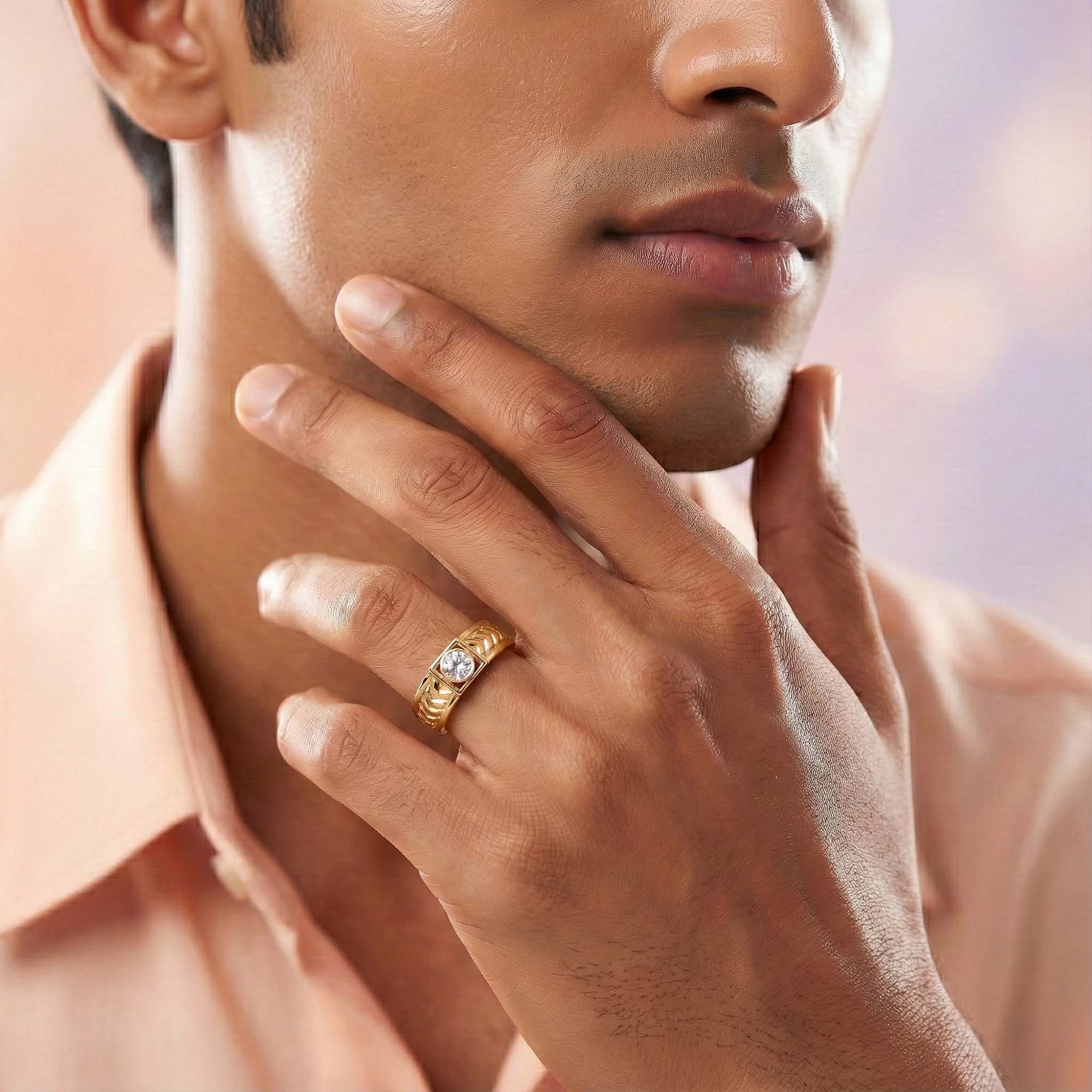 Lab-Grown Diamond Solitaire Ring for Men in 22K Yellow Gold – 0.5 Ct Round, 6 g (Design K8-14-BBZAA) thumbnail