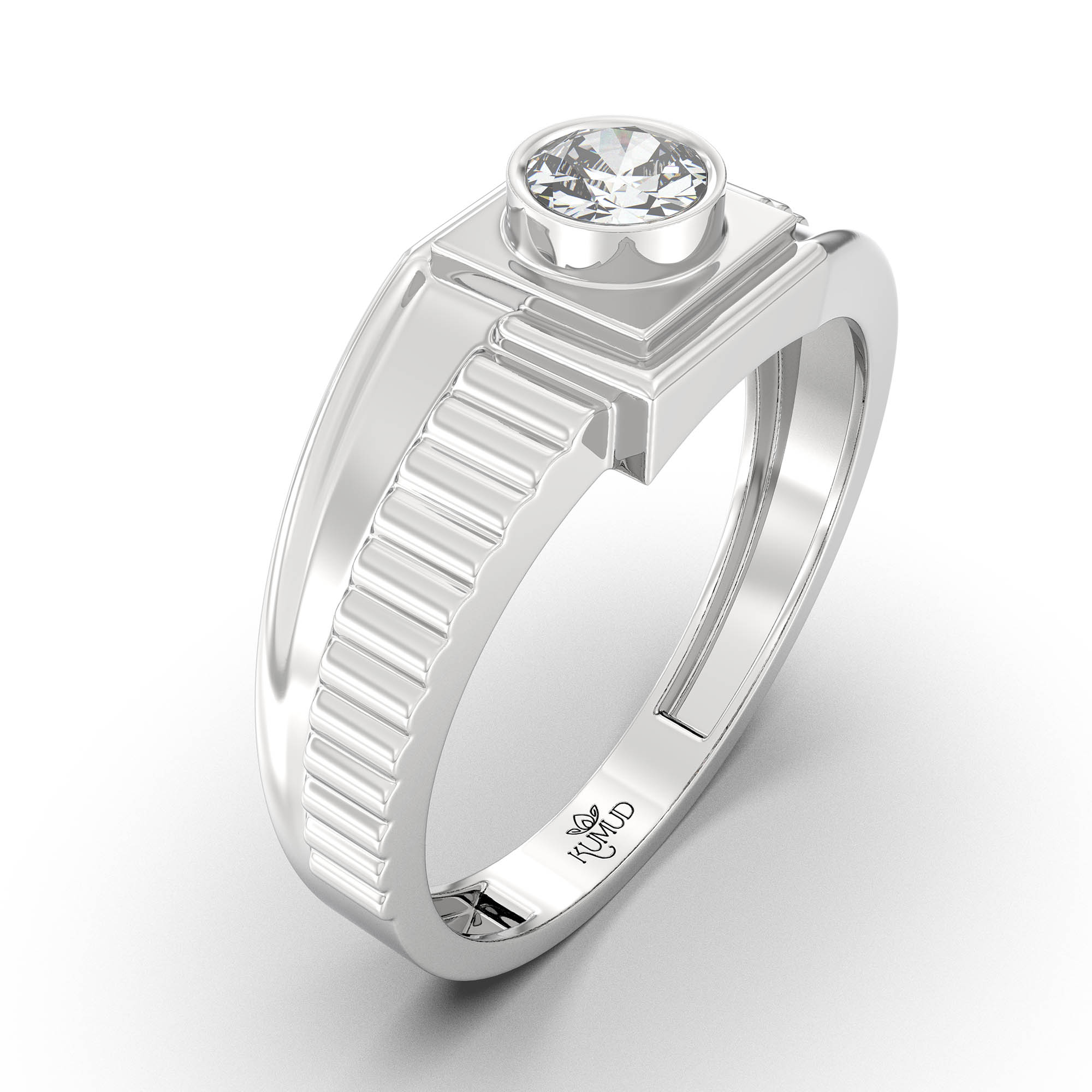 Lab-Grown Diamond Solitaire Ring for Men in 18K White Gold – 0.5 Ct Round, 6 g (Design K8-15-BBZAA) thumbnail