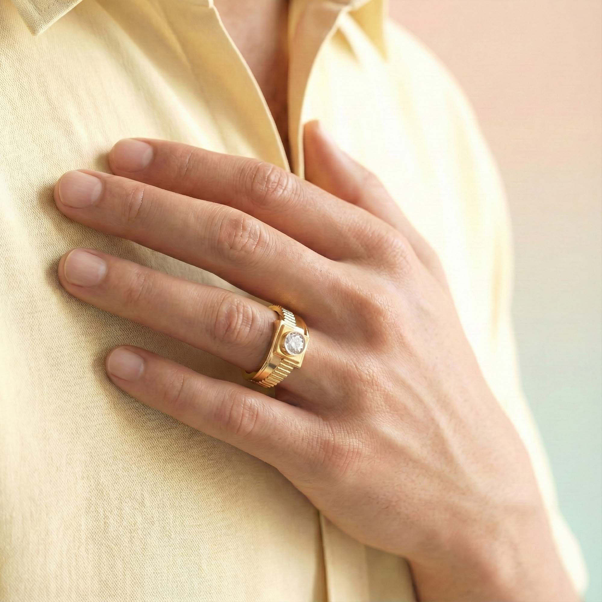 Lab-Grown Diamond Solitaire Ring for Men in 22K Yellow Gold – 0.5 Ct Round, 6 g (Design K8-15-BBZAA) thumbnail