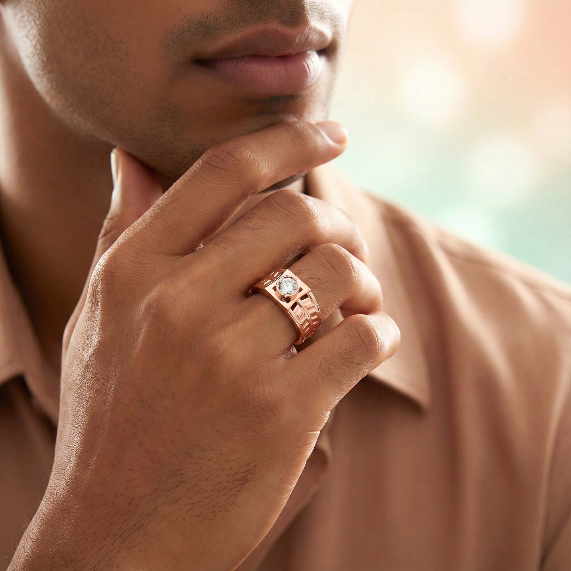 Lab-Grown Diamond Solitaire Ring for Men in 18K Rose Gold – 0.5 Ct Round, 6 g (Design K8-16-BBZAA) thumbnail