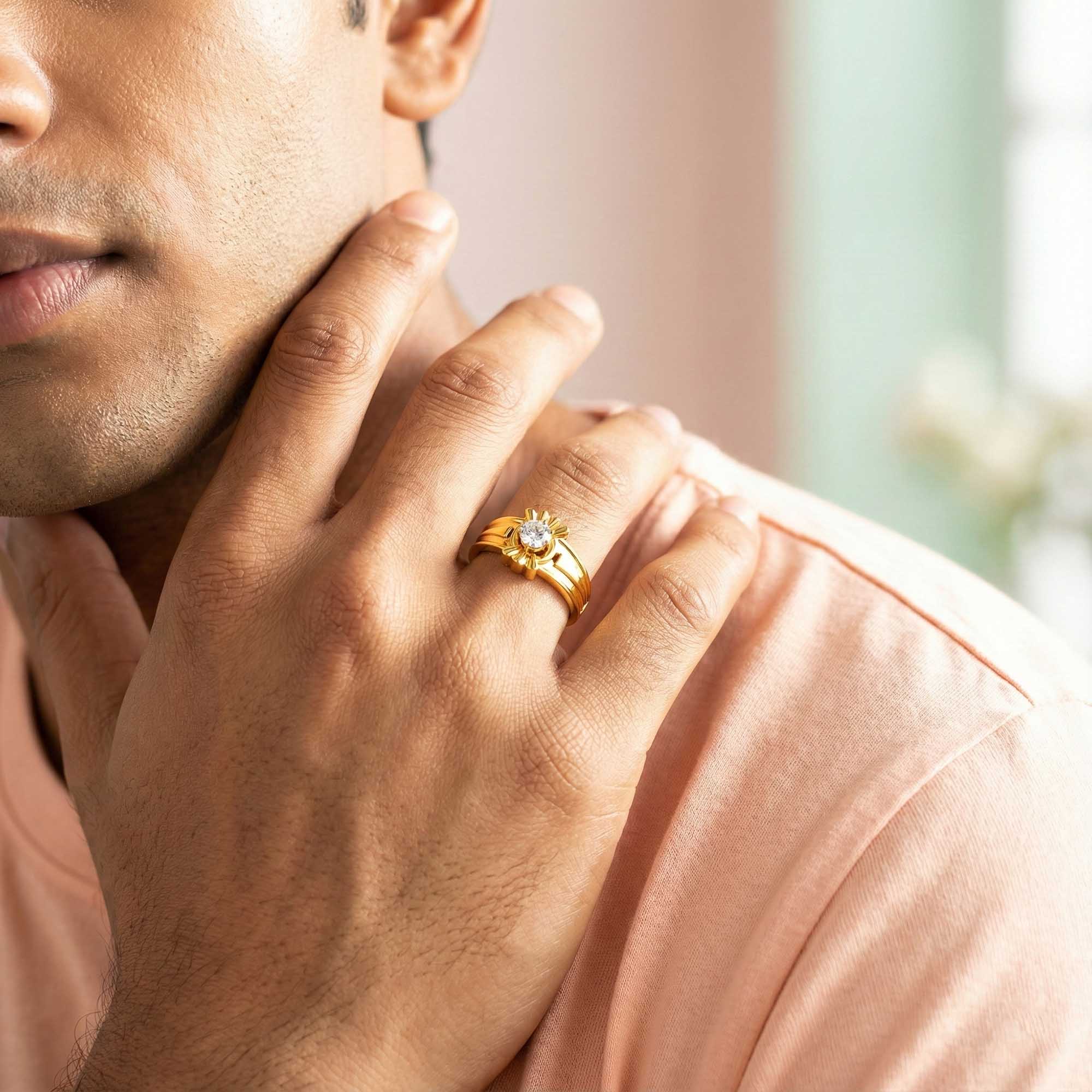 Lab-Grown Diamond Solitaire Ring for Men in 22K Yellow Gold – 0.5 Ct Round, 6 g (Design K8-17-APGAA) thumbnail