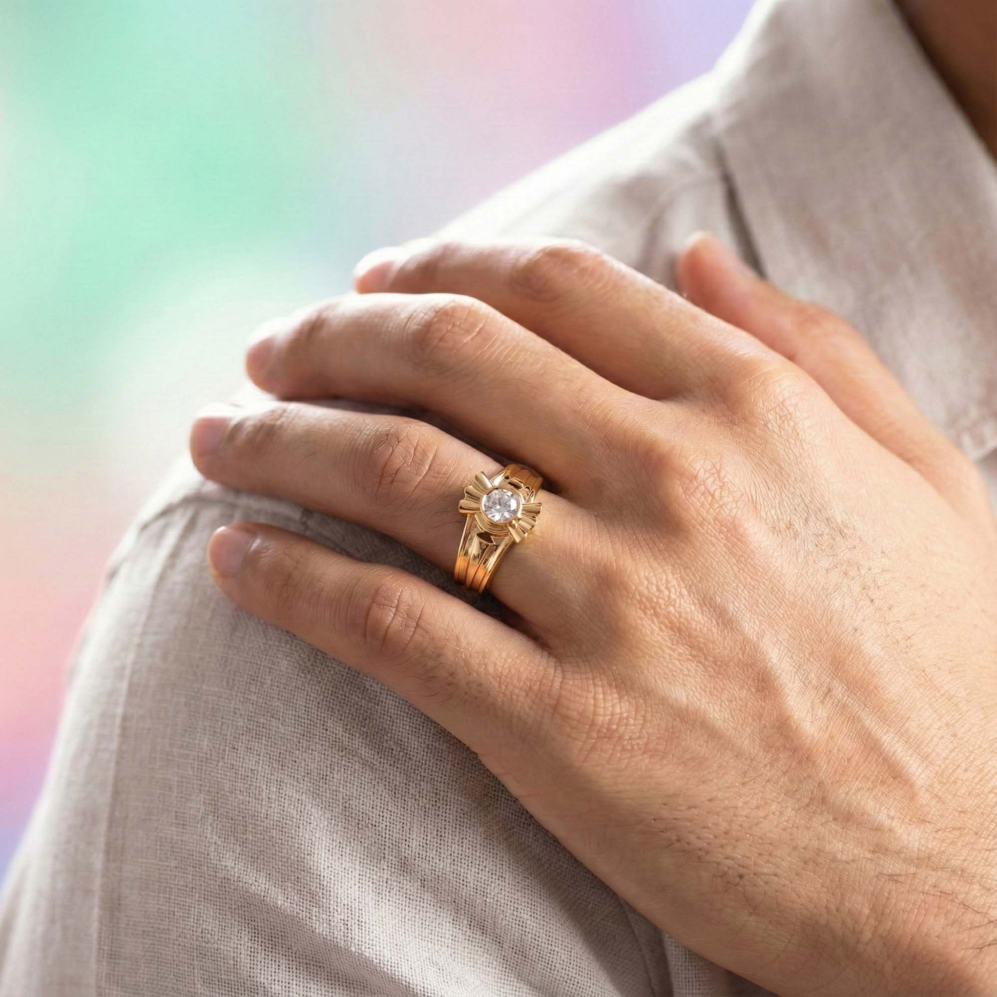 Lab-Grown Diamond Solitaire Ring for Men in 22K Yellow Gold – 0.5 Ct Round, 6 g (Design K8-17-BBZAA) thumbnail