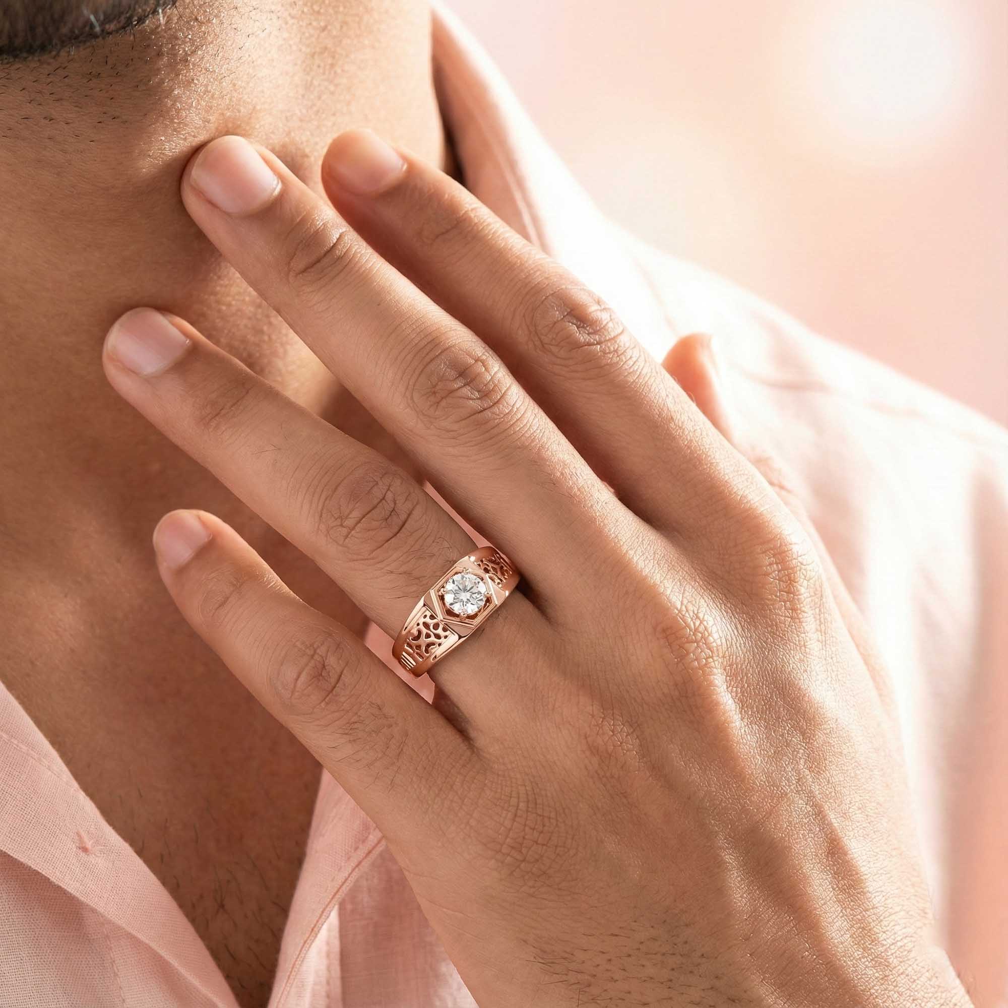 Lab-Grown Diamond Solitaire Ring for Men in 18K Rose Gold – 0.5 Ct Round, 6 g (Design K8-18-APGAA) thumbnail