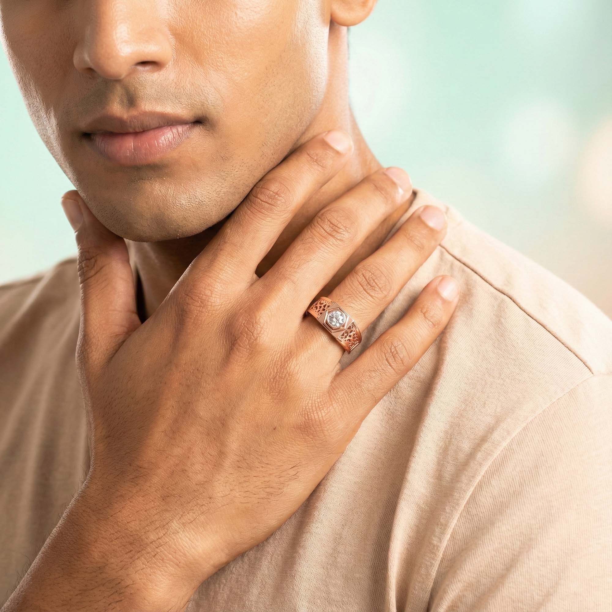 Lab-Grown Diamond Solitaire Ring for Men in 18K Rose Gold – 0.5 Ct Round, 6 g (Design K8-18-BBZAA) thumbnail
