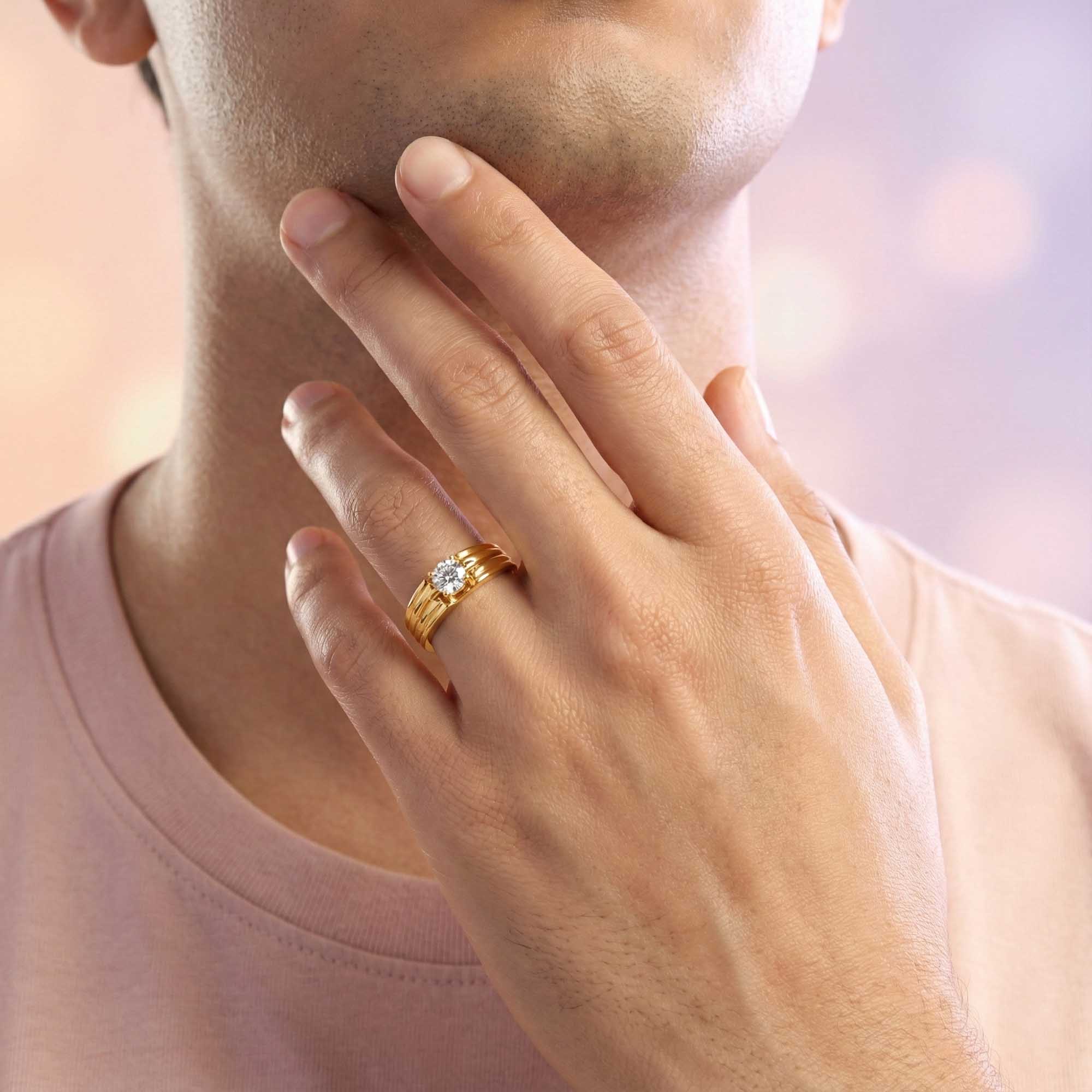 Lab-Grown Diamond Solitaire Ring for Men in 22K Yellow Gold – 0.5 Ct Round, 6 g (Design K8-19-APGAA) thumbnail