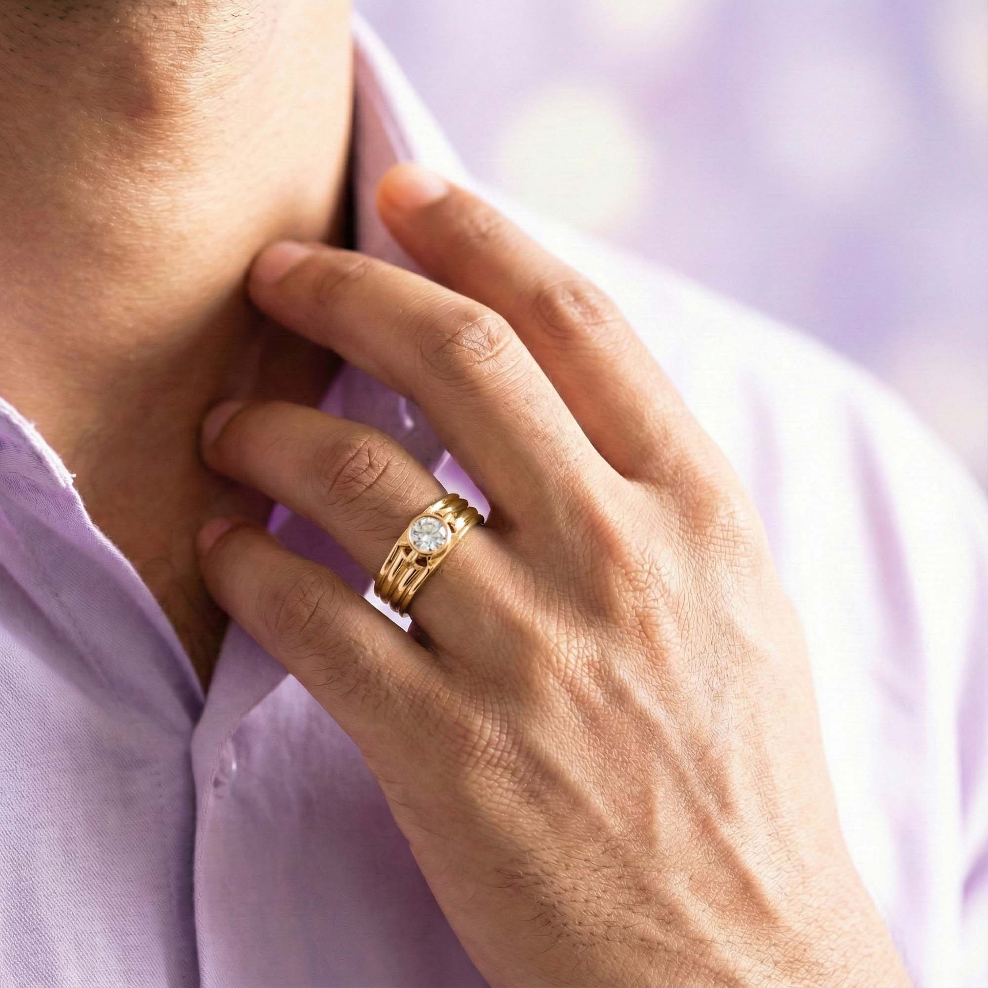 Lab-Grown Diamond Solitaire Ring for Men in 22K Yellow Gold – 0.5 Ct Round, 6 g (Design K8-19-BBZAA) thumbnail
