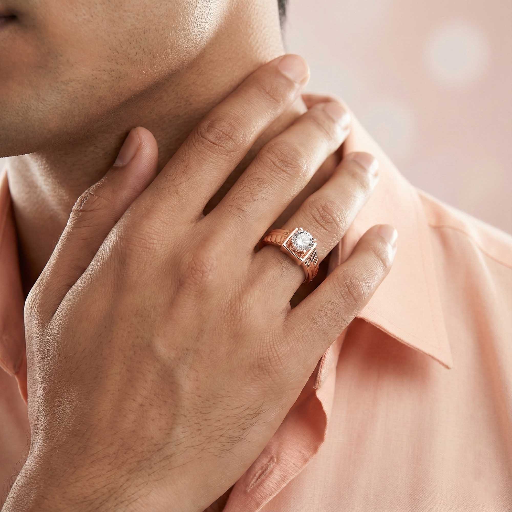 Lab-Grown Diamond Solitaire Ring for Men in 18K Rose Gold – 0.5 Ct Round, 6 g (Design K8-20-APGAA) thumbnail