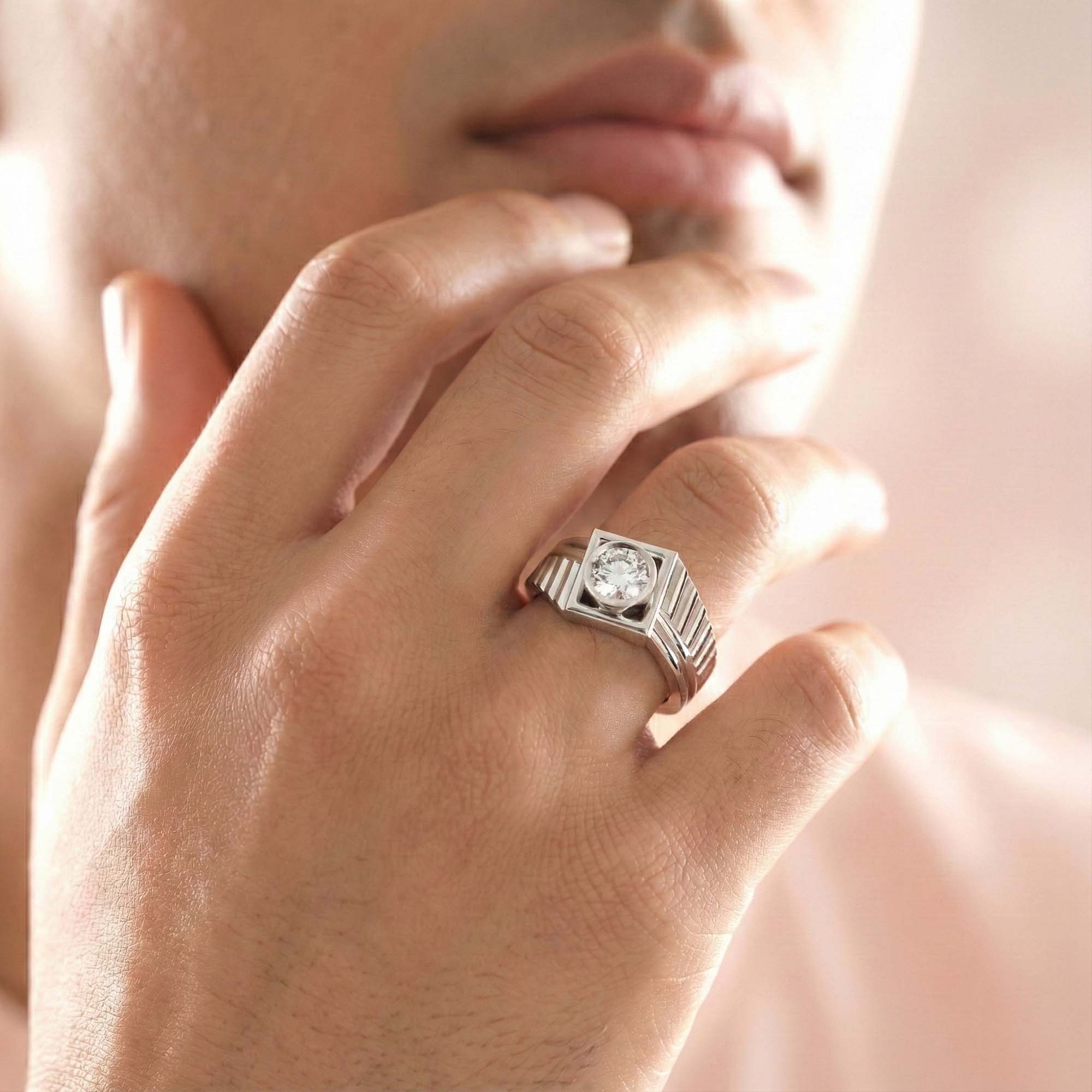Lab-Grown Diamond Solitaire Ring for Men in 18K White Gold – 0.5 Ct Round, 6 g (Design K8-20-BBZAA) thumbnail