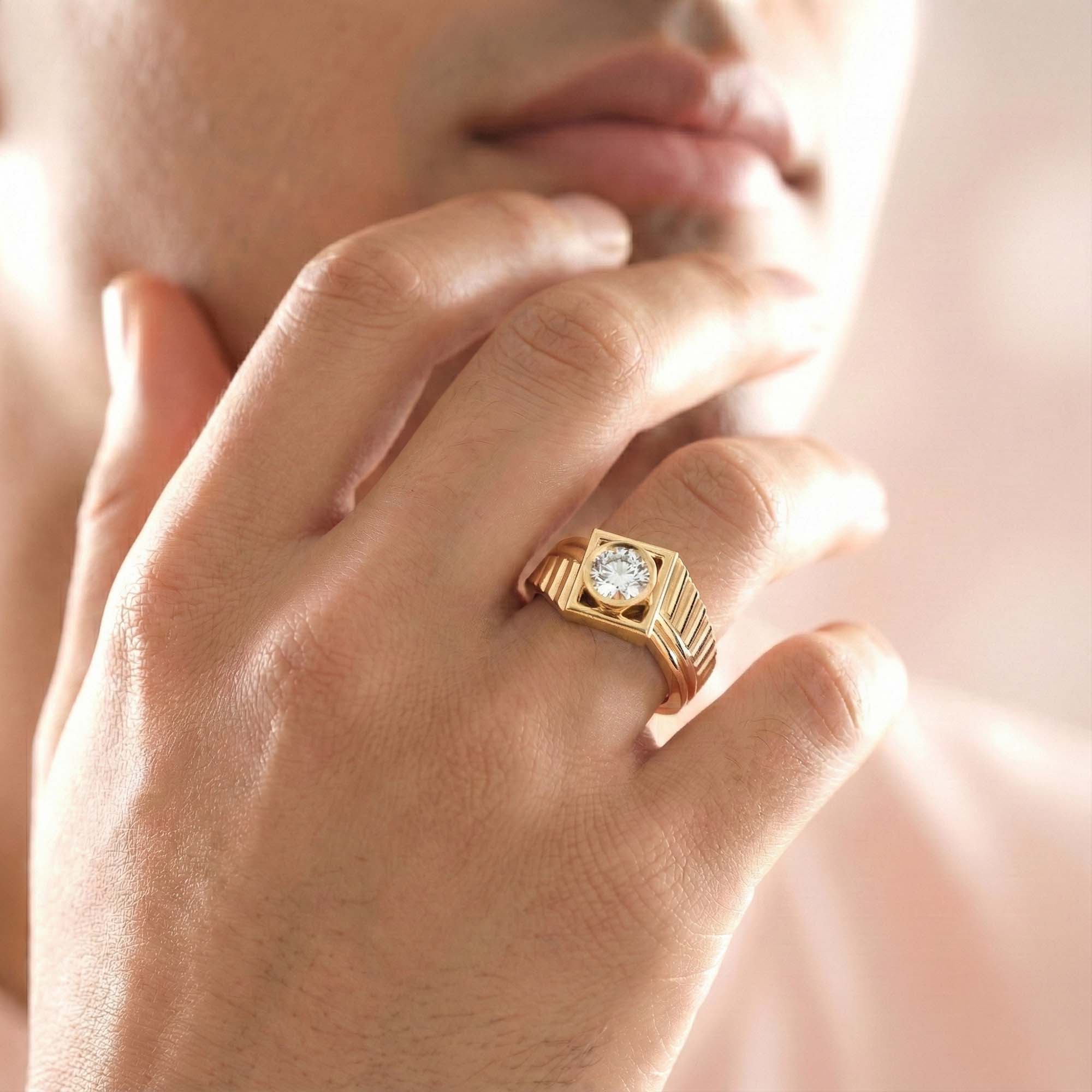 Lab-Grown Diamond Solitaire Ring for Men in 22K Yellow Gold – 0.5 Ct Round, 6 g (Design K8-20-BBZAA) thumbnail