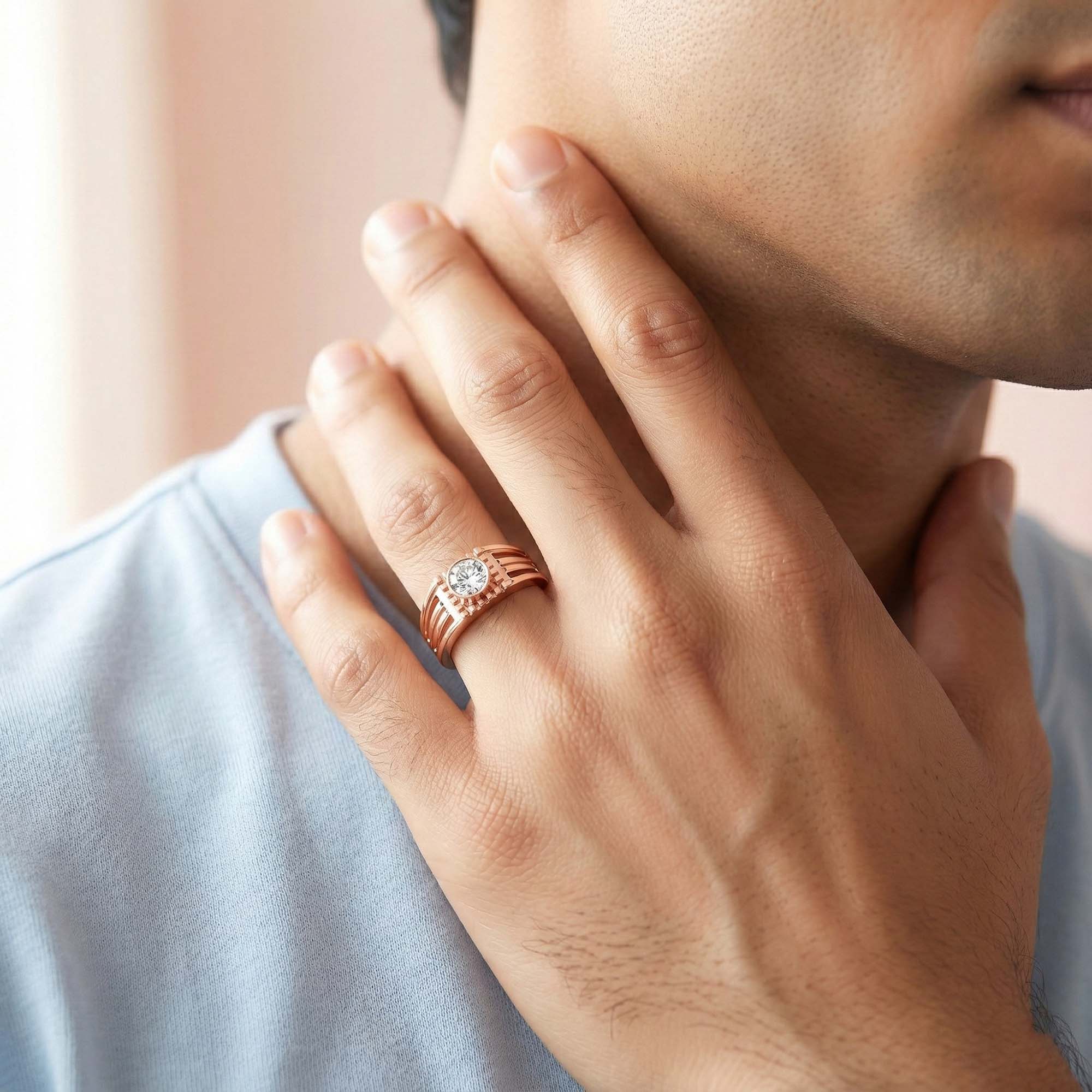 Lab-Grown Diamond Solitaire Ring for Men in 18K Rose Gold – 0.5 Ct Round, 6 g (Design K8-21-BBZAA) thumbnail