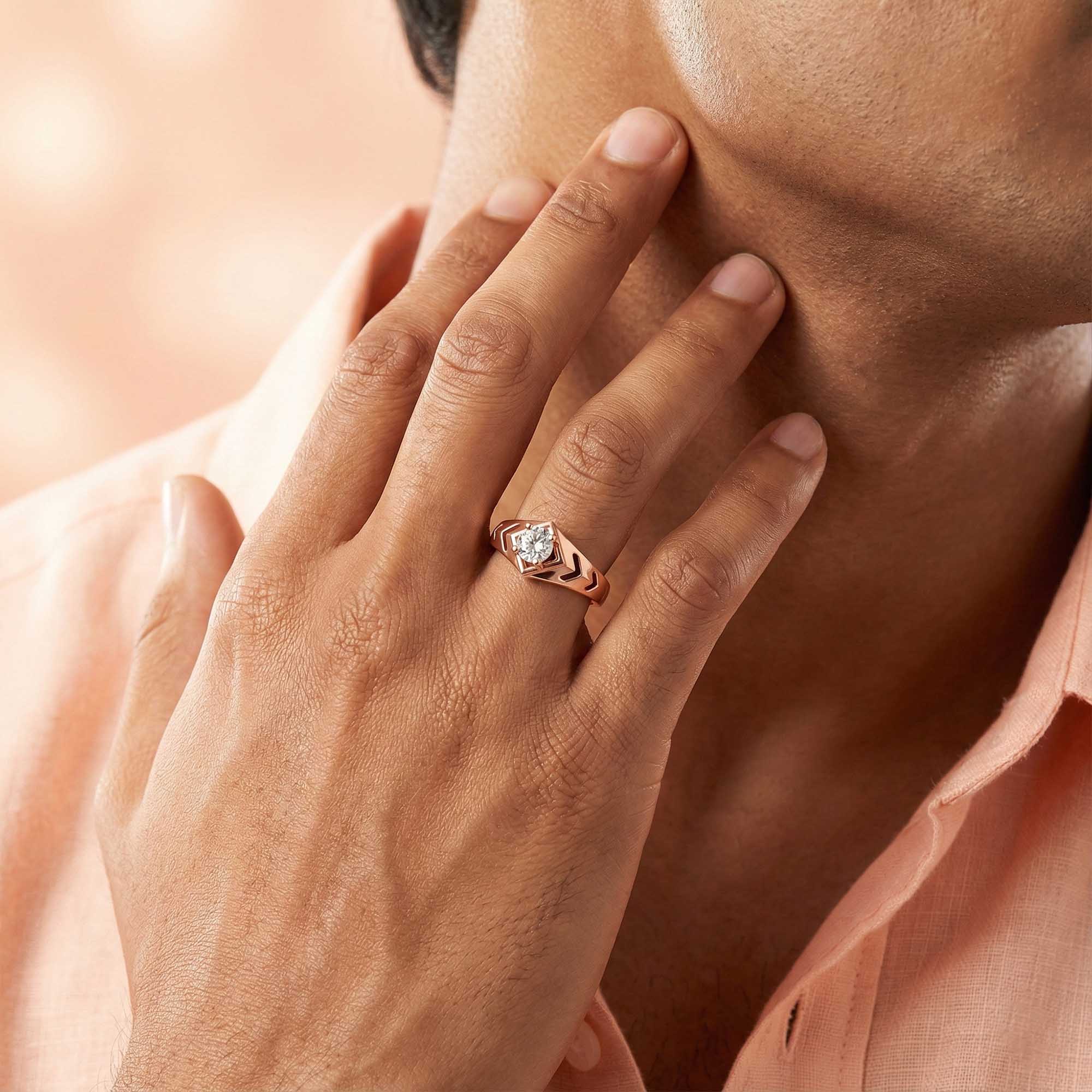 Lab-Grown Diamond Solitaire Ring for Men in 18K Rose Gold – 0.5 Ct Round, 6 g (Design K8-22-APGAA) thumbnail