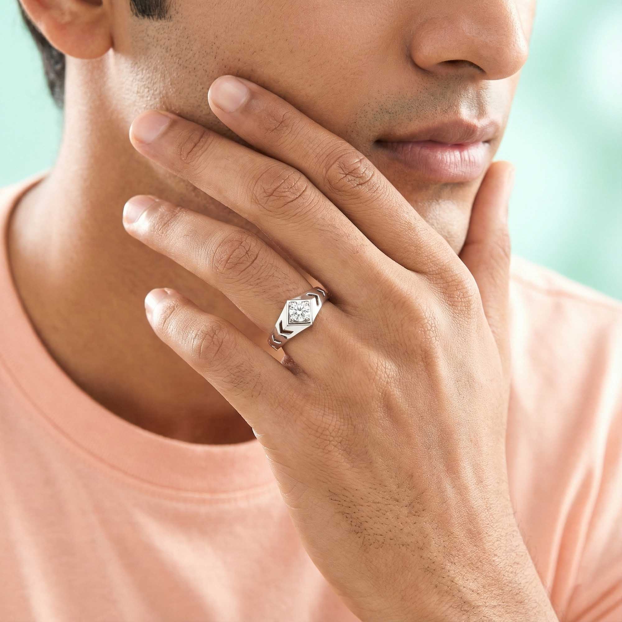 Lab-Grown Diamond Solitaire Ring for Men in 18K White Gold – 0.5 Ct Round, 6 g (Design K8-22-APGAA) thumbnail