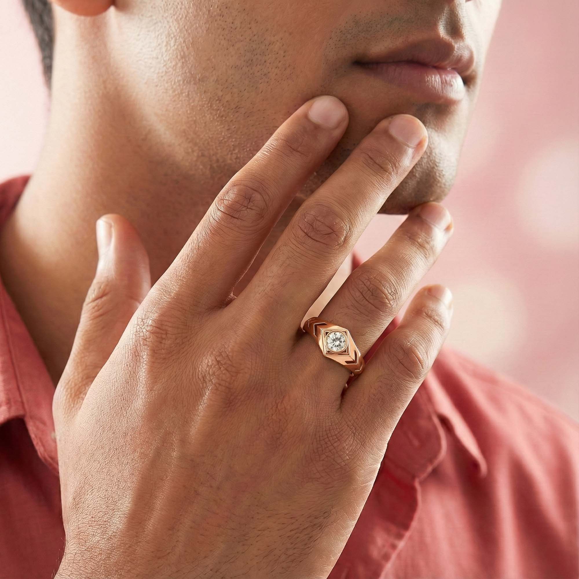 Lab-Grown Diamond Solitaire Ring for Men in 18K Rose Gold – 0.5 Ct Round, 6 g (Design K8-22-BBZAA) thumbnail
