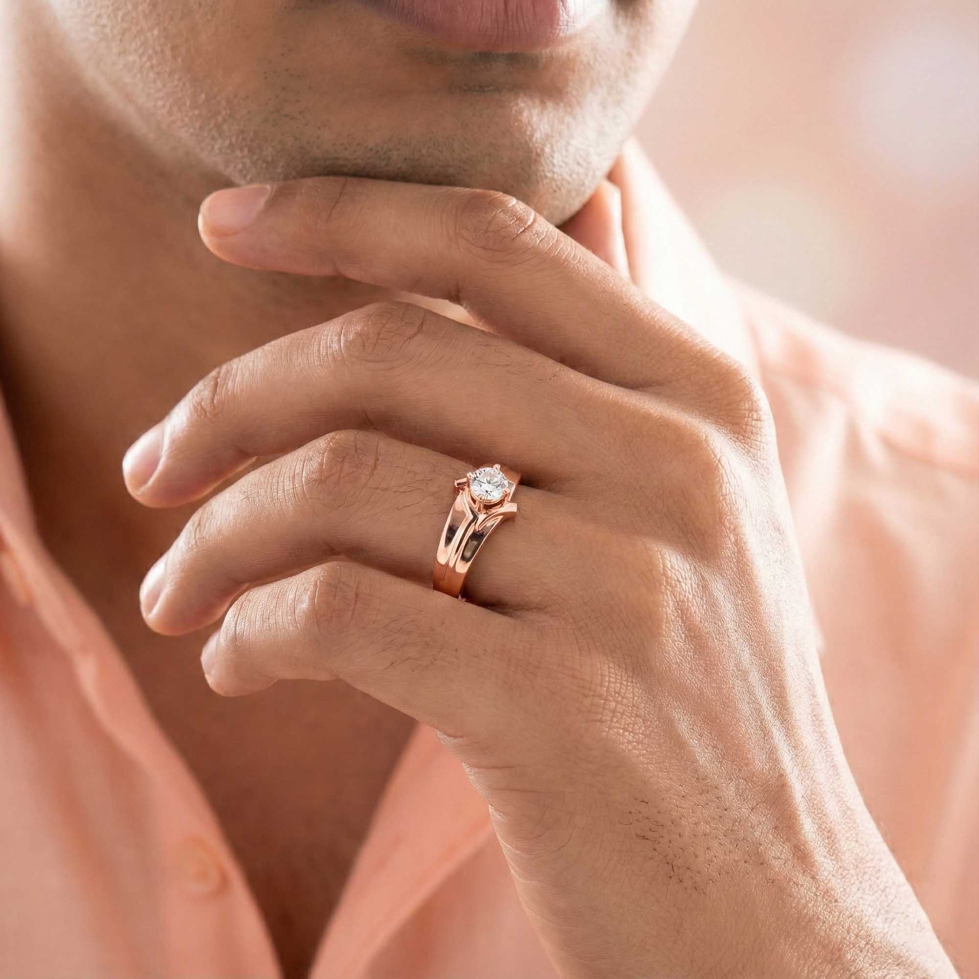 Lab-Grown Diamond Solitaire Ring for Men in 18K Rose Gold – 0.5 Ct Round, 6 g (Design K8-23-APGAA) thumbnail
