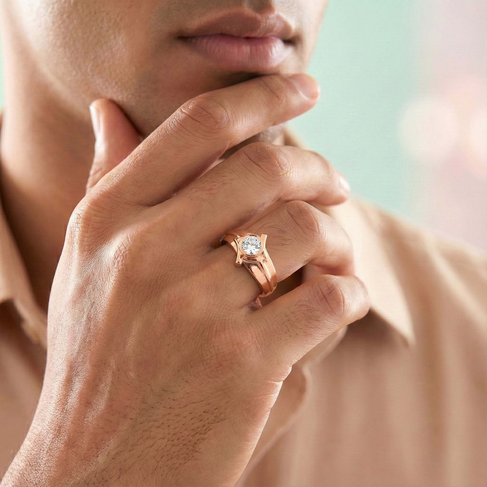 Lab-Grown Diamond Solitaire Ring for Men in 18K Rose Gold – 0.5 Ct Round, 6 g (Design K8-23-BBZAA) thumbnail