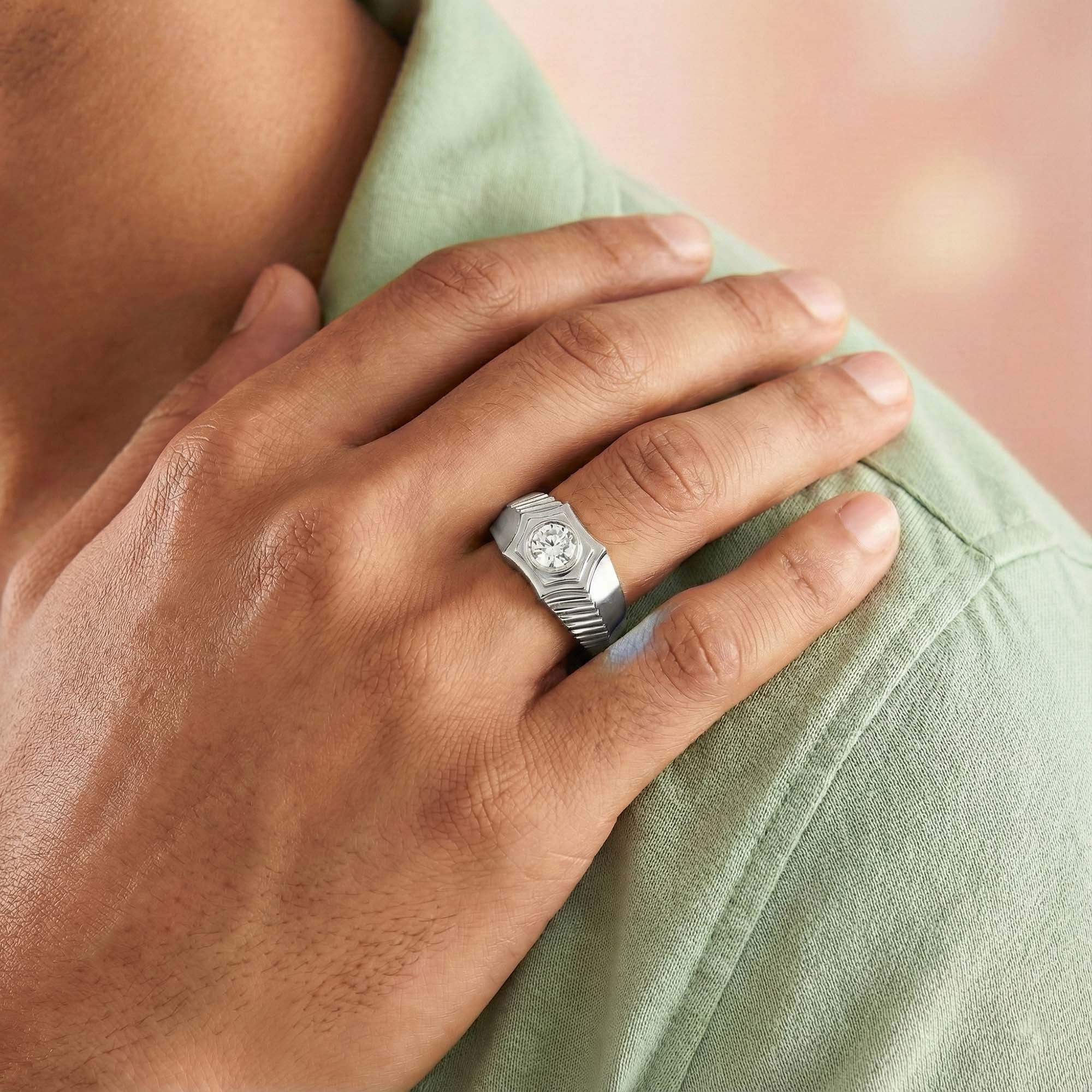Lab-Grown Diamond Solitaire Ring for Men in 18K White Gold – 0.5 Ct Round, 6 g (Design K8-24-BBZAA) thumbnail