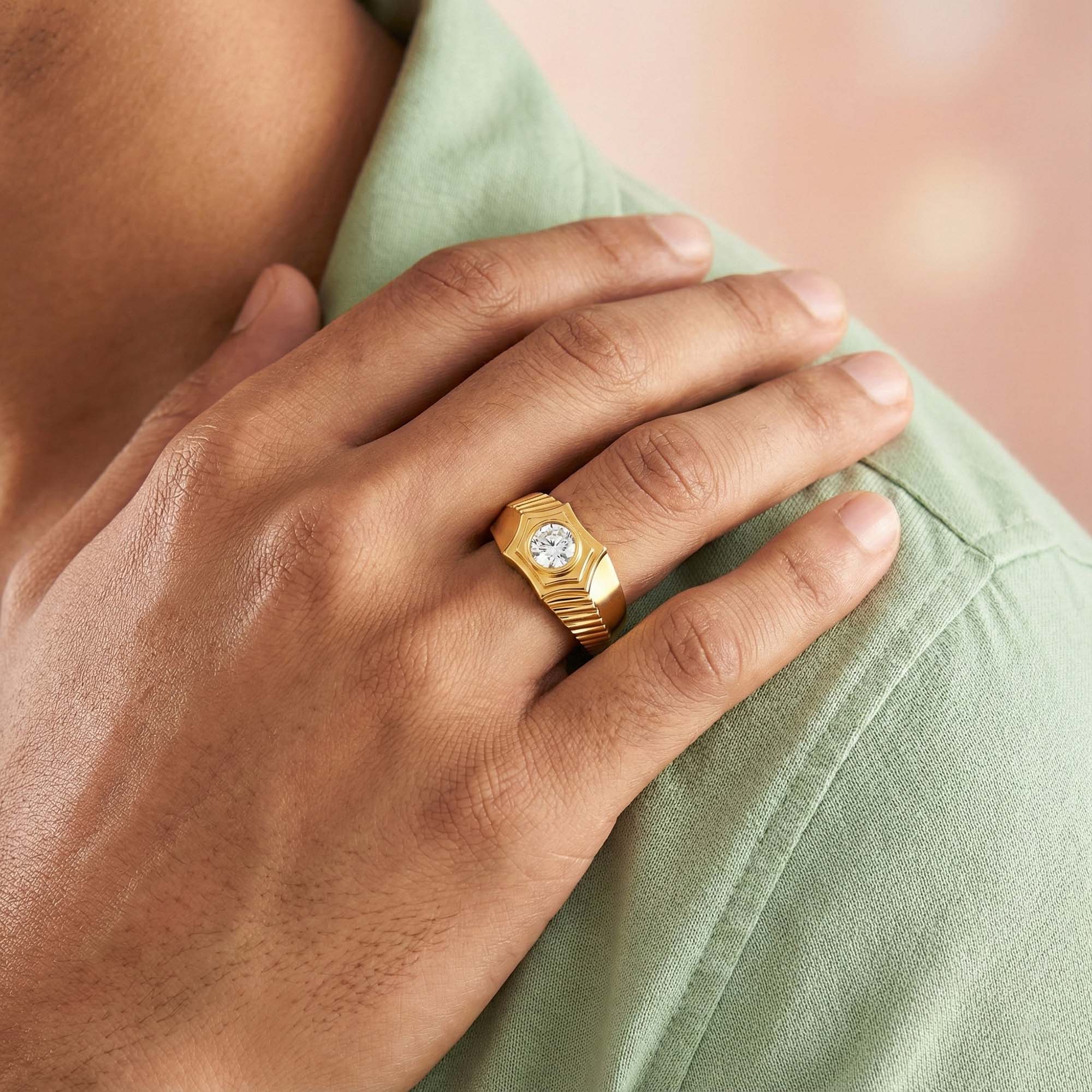 Lab-Grown Diamond Solitaire Ring for Men in 22K Yellow Gold – 0.5 Ct Round, 6 g (Design K8-24-BBZAA) thumbnail
