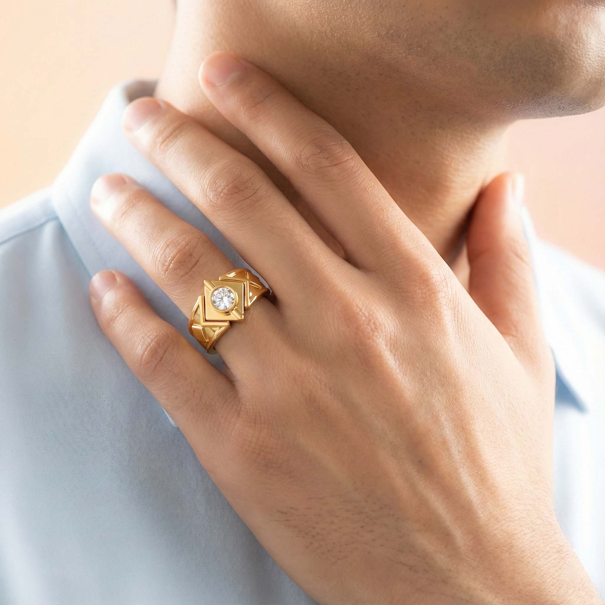 Lab-Grown Diamond Solitaire Ring for Men in 22K Yellow Gold – 0.5 Ct Round, 6 g (Design K8-26-BBZAA) thumbnail