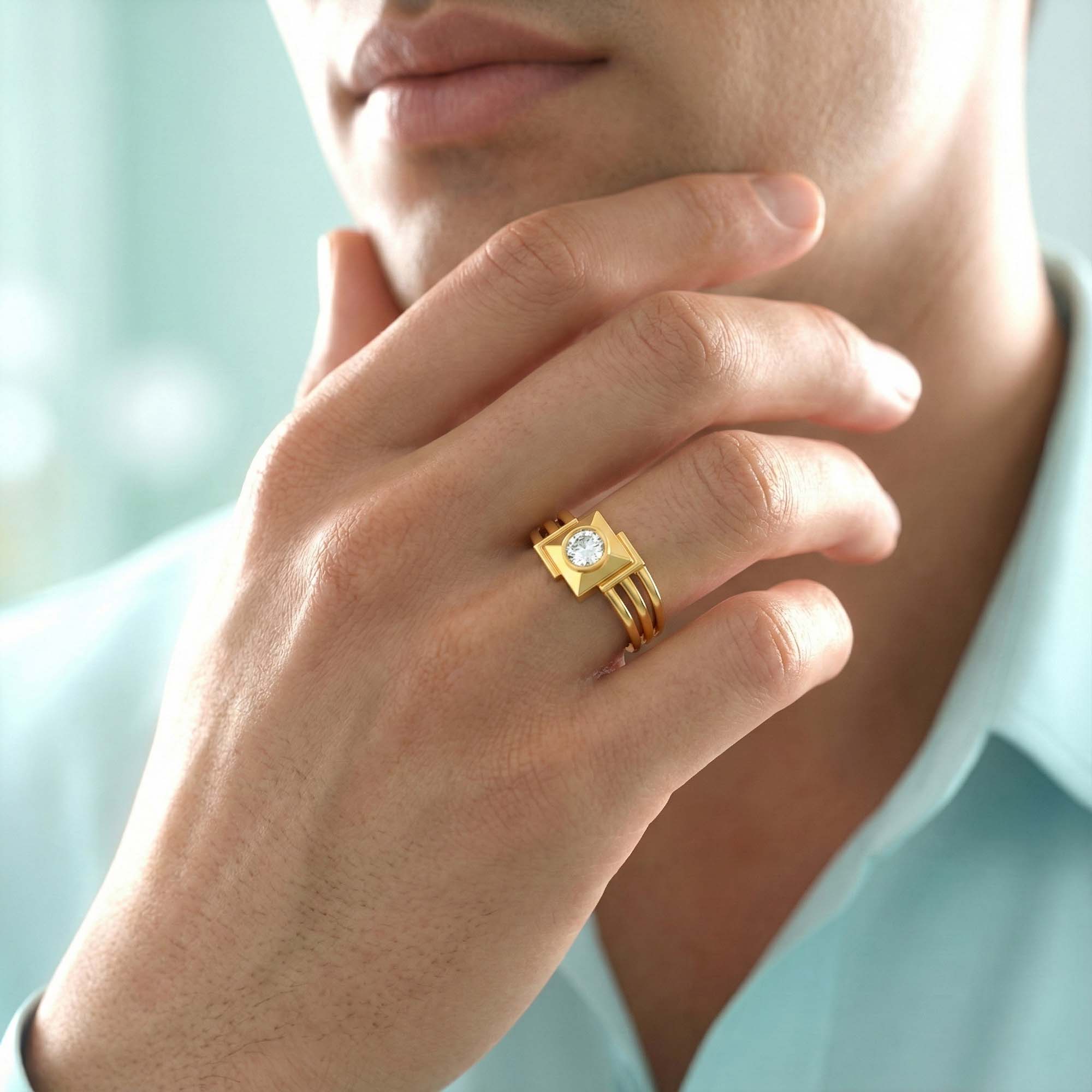 Lab-Grown Diamond Solitaire Ring for Men in 22K Yellow Gold – 0.5 Ct Round, 6 g (Design K8-27-BBZAA) thumbnail