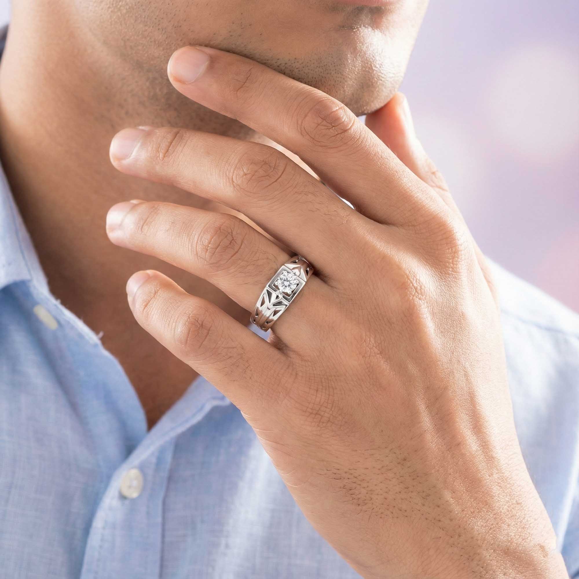 Lab-Grown Diamond Solitaire Ring for Men in 18K White Gold – 0.5 Ct Round, 6 g (Design K8-28-APGAA) thumbnail