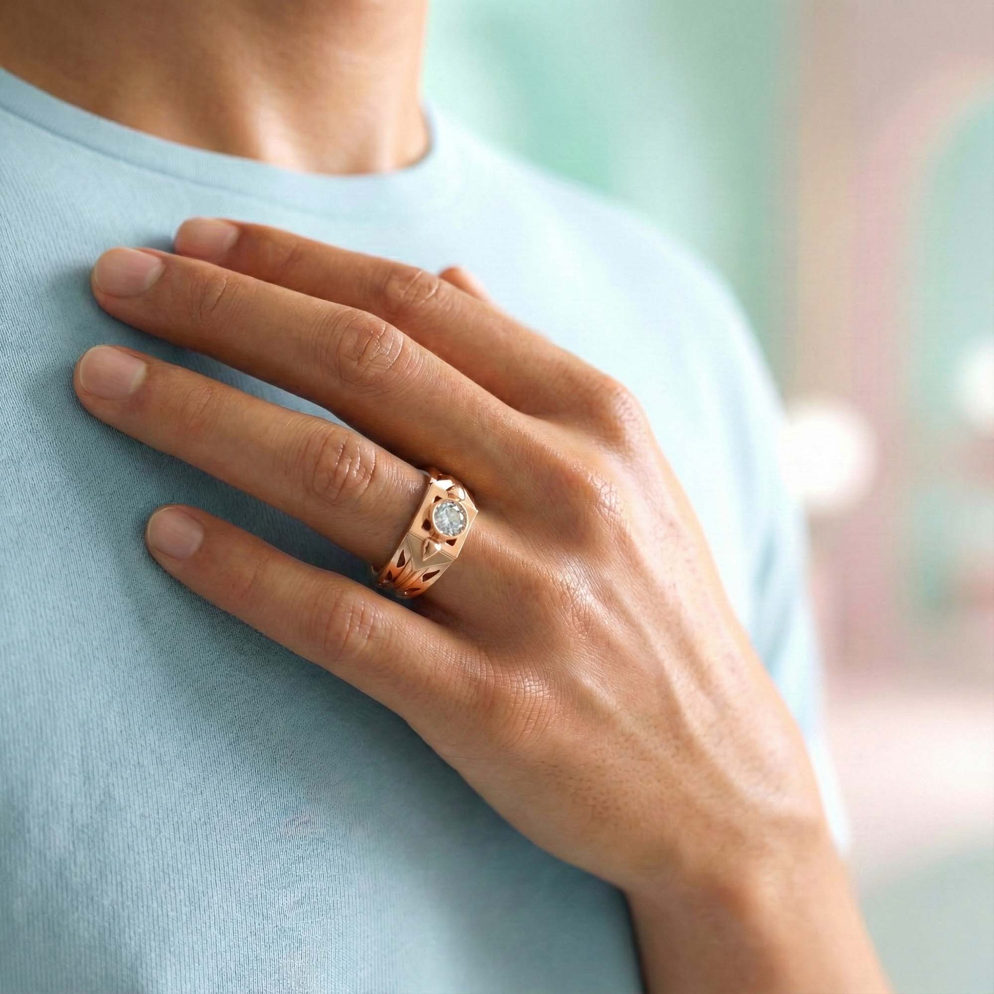 Lab-Grown Diamond Solitaire Ring for Men in 18K Rose Gold – 0.5 Ct Round, 6 g (Design K8-28-BBZAA) thumbnail