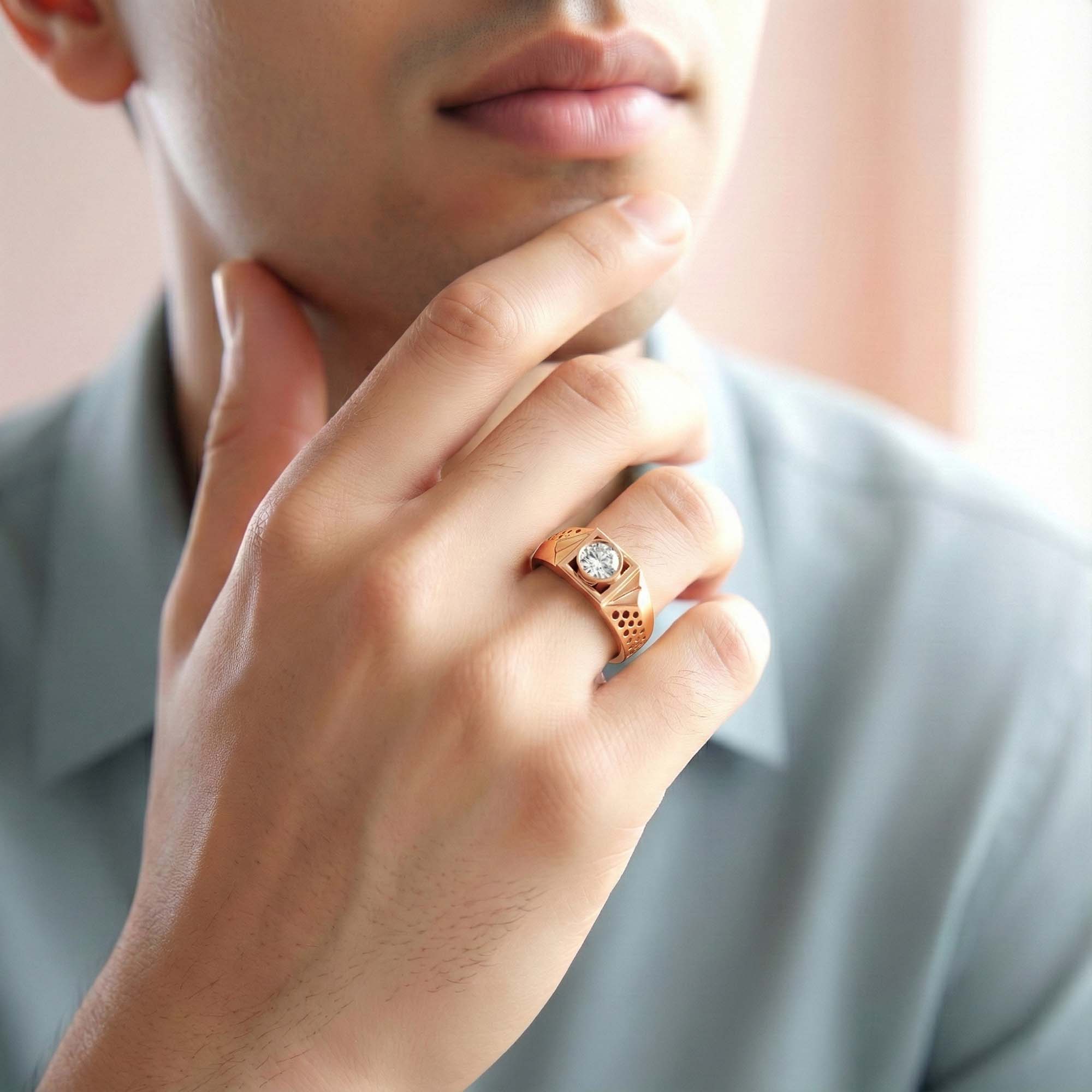Lab-Grown Diamond Solitaire Ring for Men in 18K Rose Gold – 0.5 Ct Round, 6 g (Design K8-29-BBZAA) thumbnail