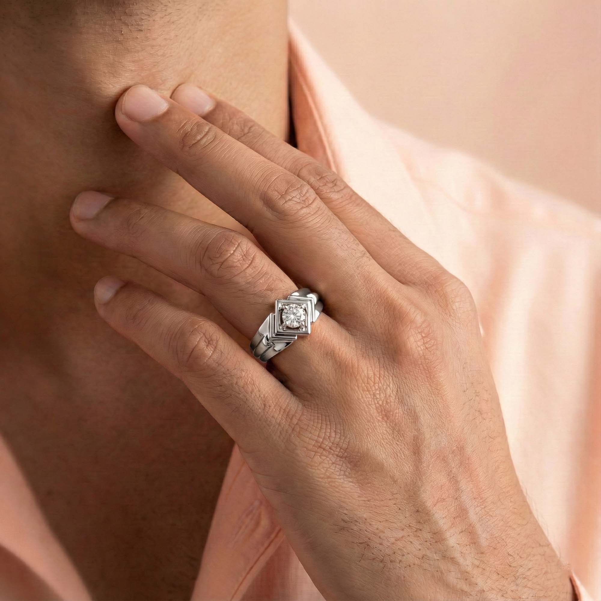 Lab-Grown Diamond Solitaire Ring for Men in 18K White Gold – 0.5 Ct Round, 6 g (Design K8-31-APGAA) thumbnail