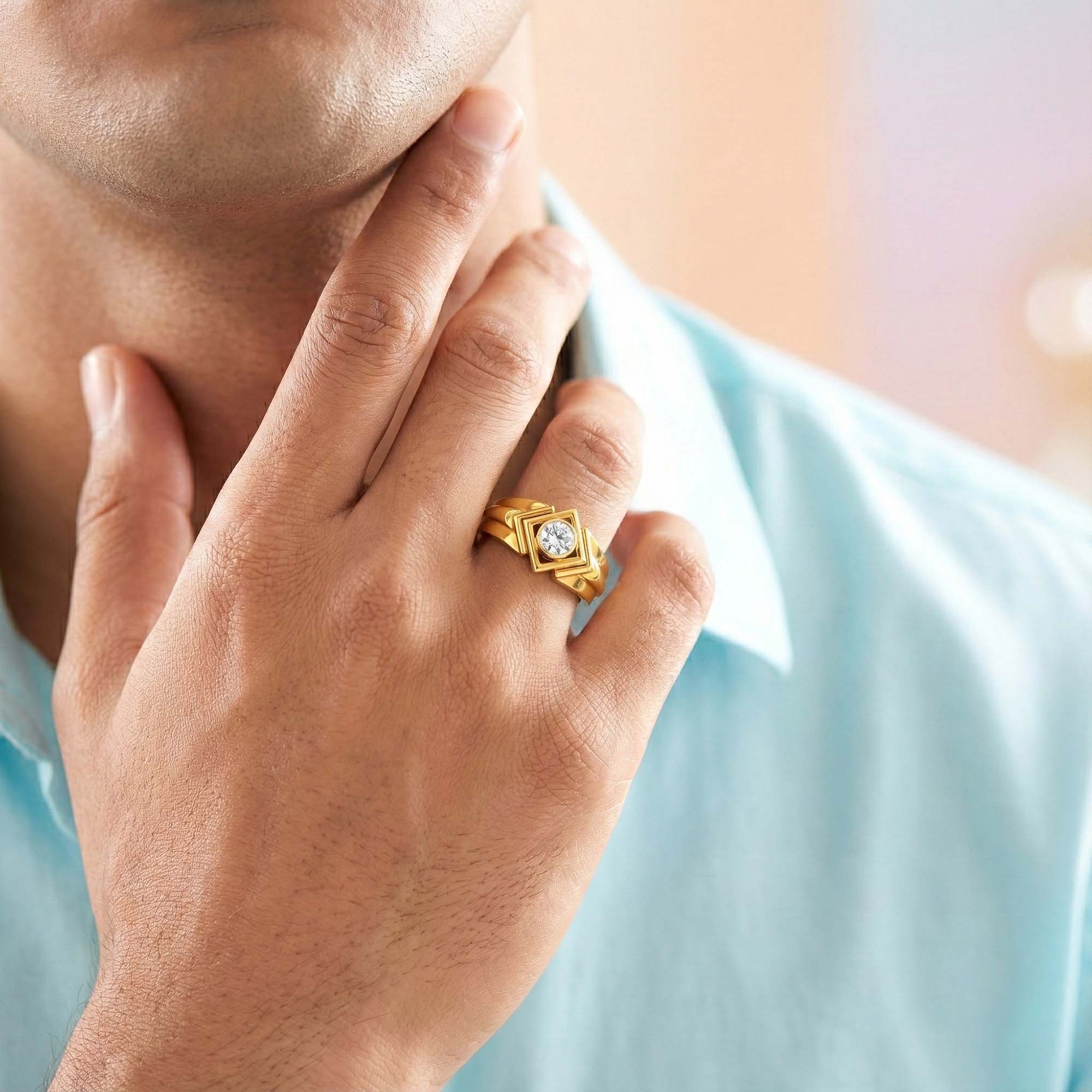Lab-Grown Diamond Solitaire Ring for Men in 22K Yellow Gold – 0.5 Ct Round, 6 g (Design K8-31-BBZAA) thumbnail