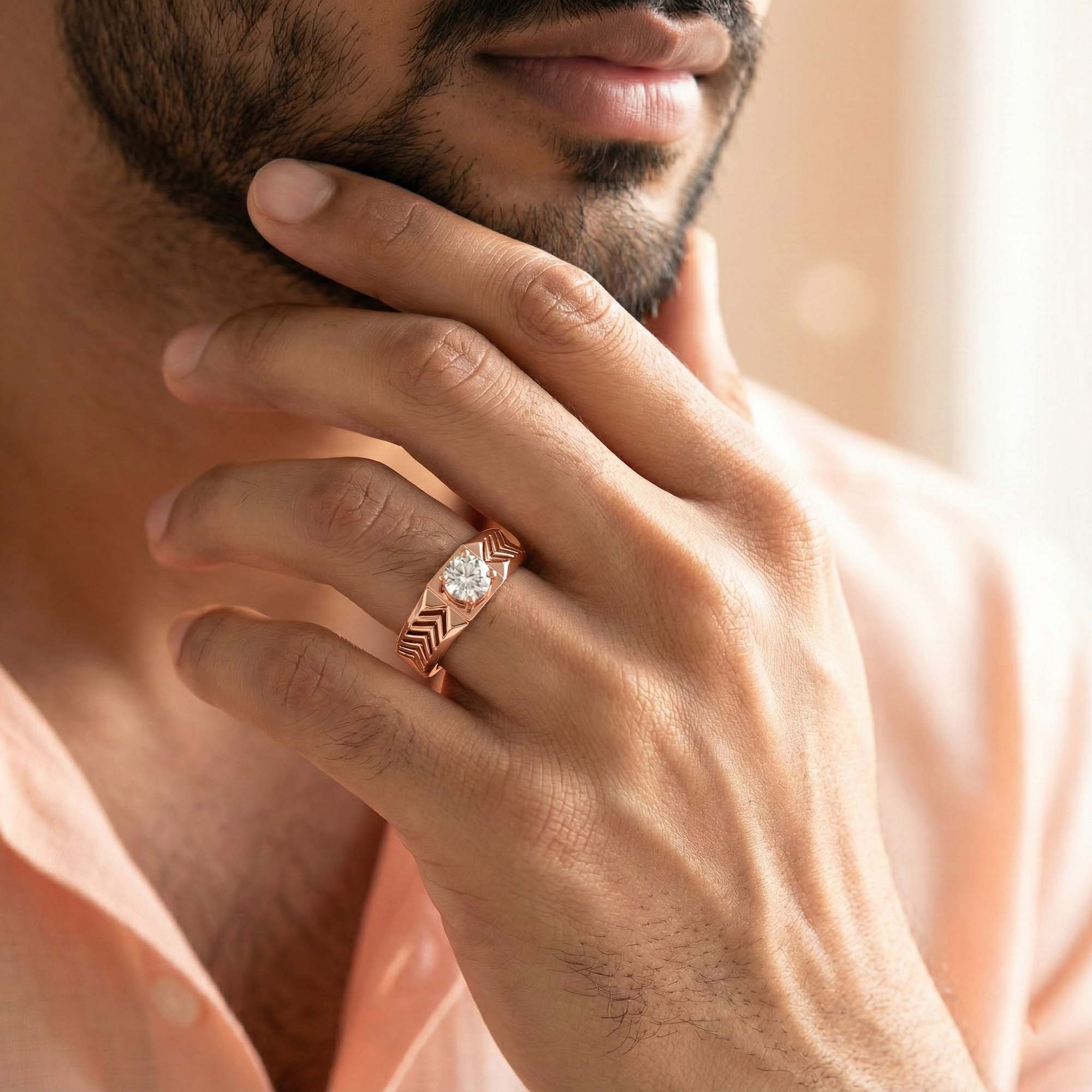 Lab-Grown Diamond Solitaire Ring for Men in 18K Rose Gold – 0.5 Ct Round, 6 g (Design K8-32-APGAA) thumbnail
