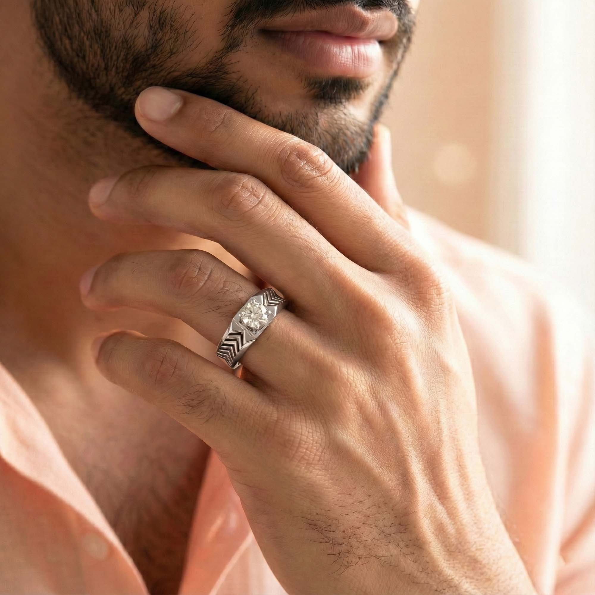 Lab-Grown Diamond Solitaire Ring for Men in 18K White Gold – 0.5 Ct Round, 6 g (Design K8-32-APGAA) thumbnail