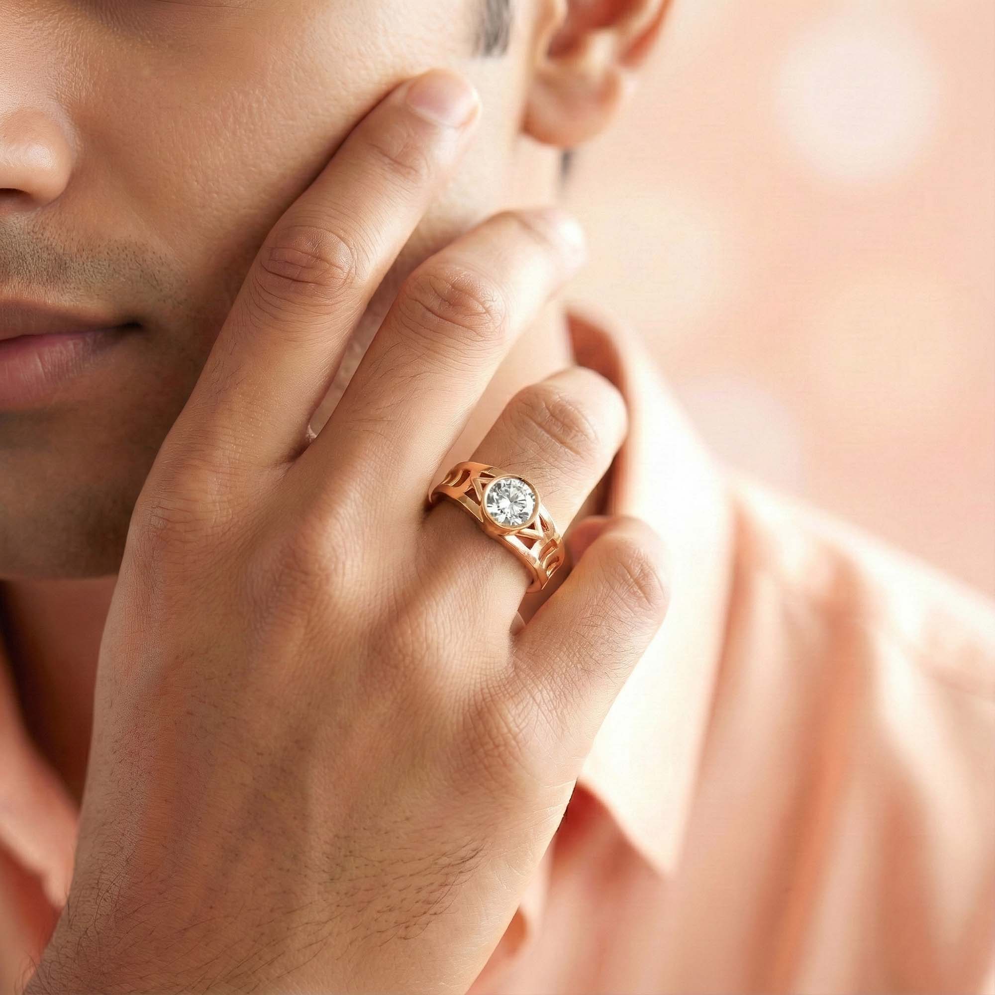 Lab-Grown Diamond Solitaire Ring for Men in 18K Rose Gold – 0.5 Ct Round, 6 g (Design K8-33-BBZAA) thumbnail