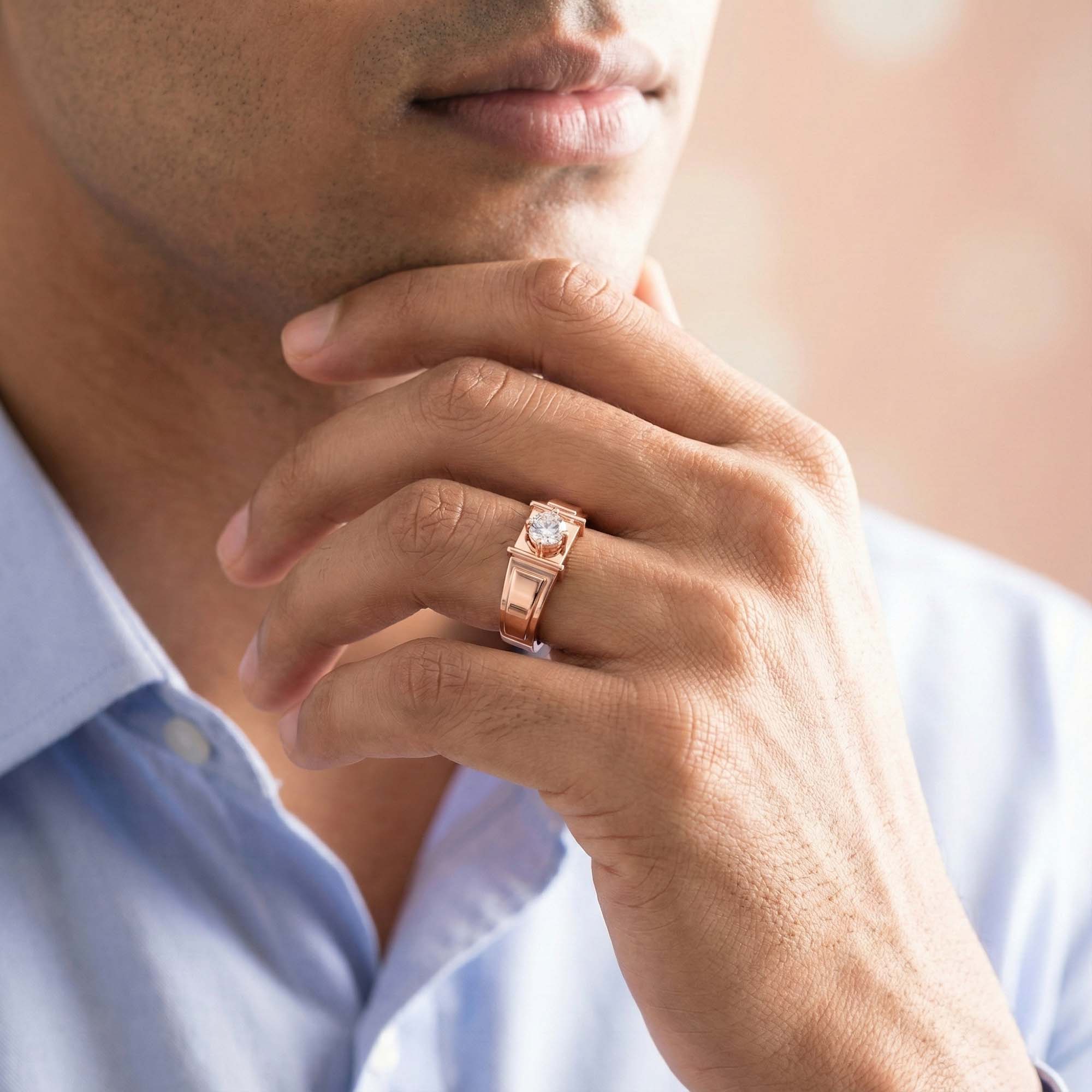 Lab-Grown Diamond Solitaire Ring for Men in 18K Rose Gold – 0.5 Ct Round, 6 g (Design K8-34-APGAA) thumbnail