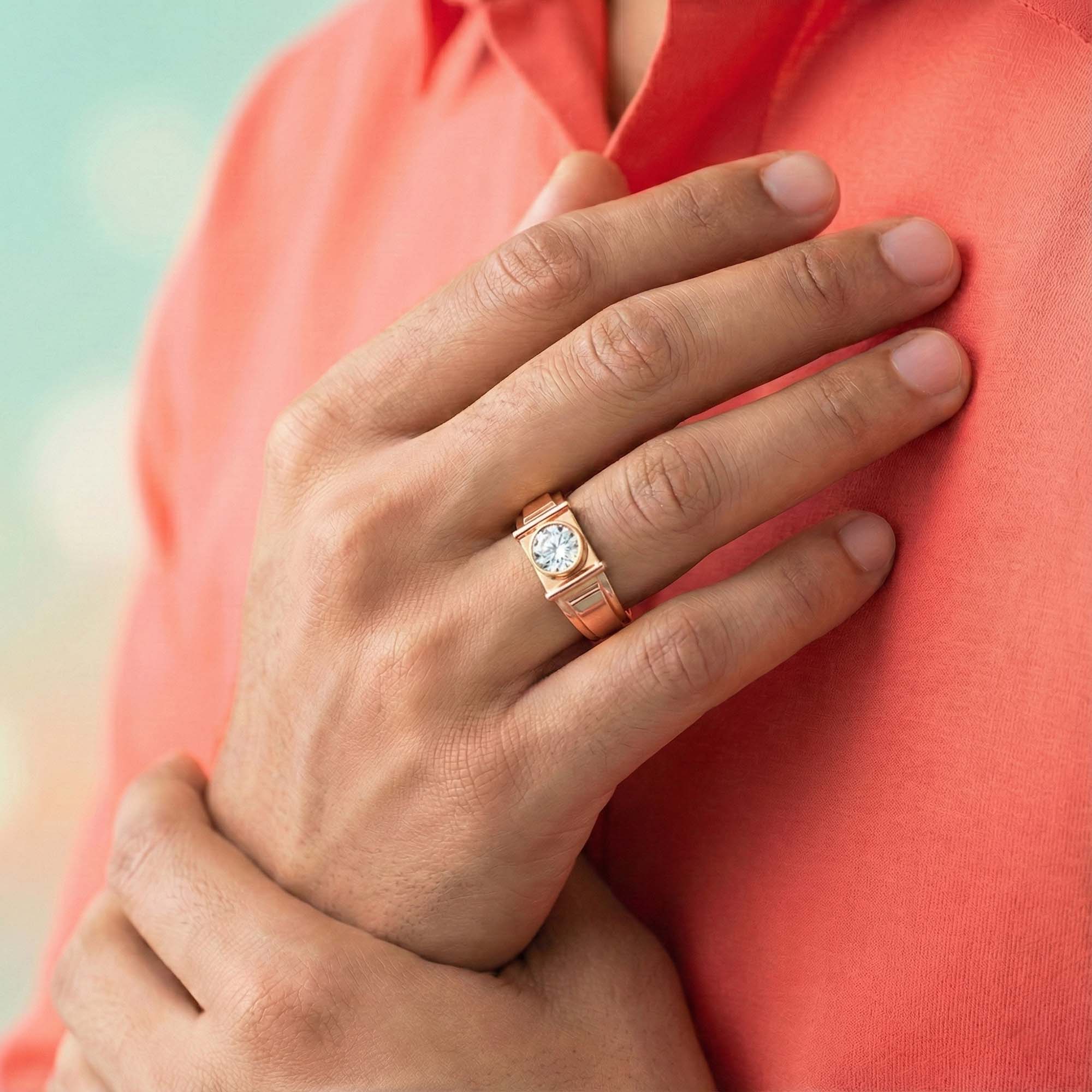 Lab-Grown Diamond Solitaire Ring for Men in 18K Rose Gold – 0.5 Ct Round, 6 g (Design K8-34-BBZAA) thumbnail