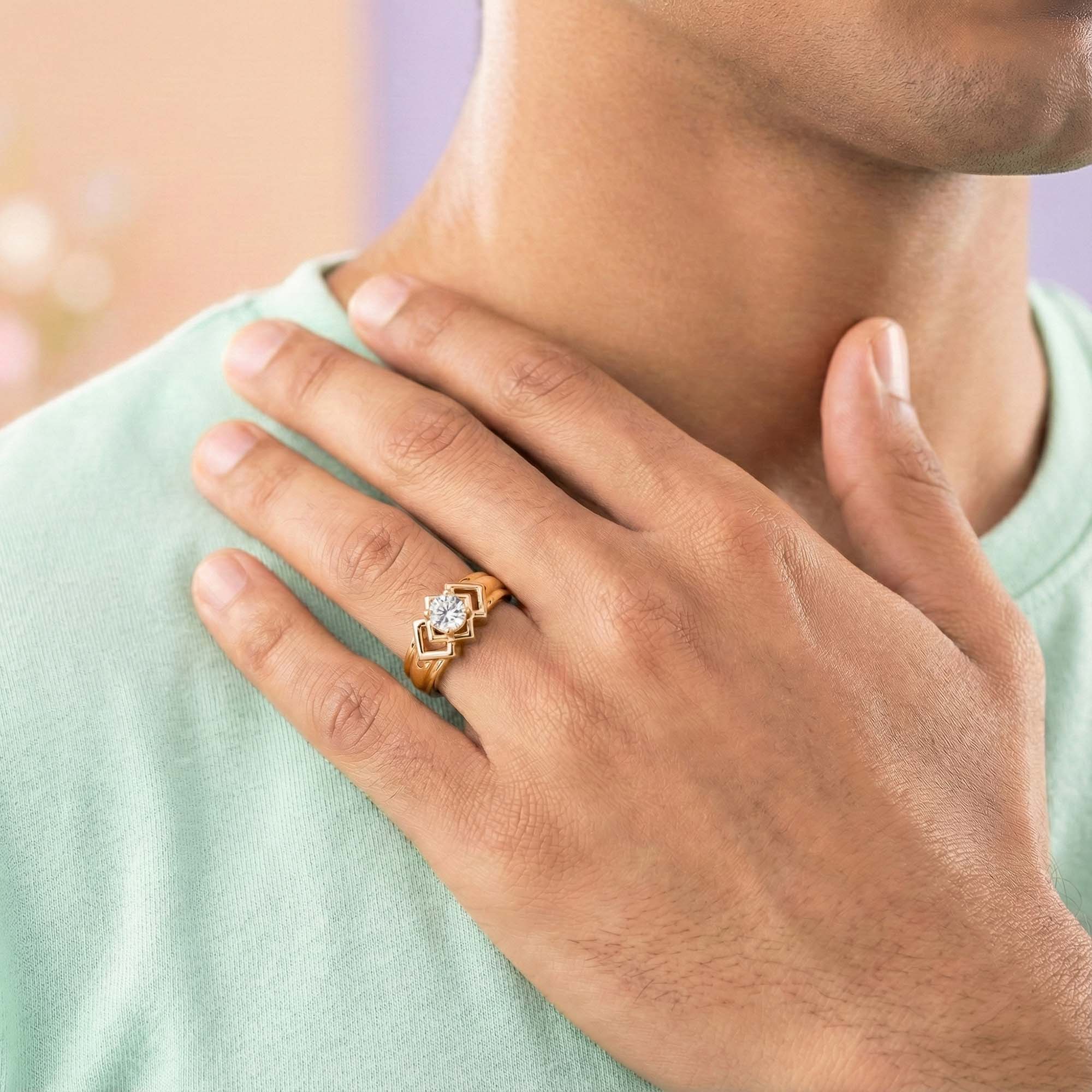 Lab-Grown Diamond Solitaire Ring for Men in 22K Yellow Gold – 0.5 Ct Round, 6 g (Design K8-35-APGAA) thumbnail