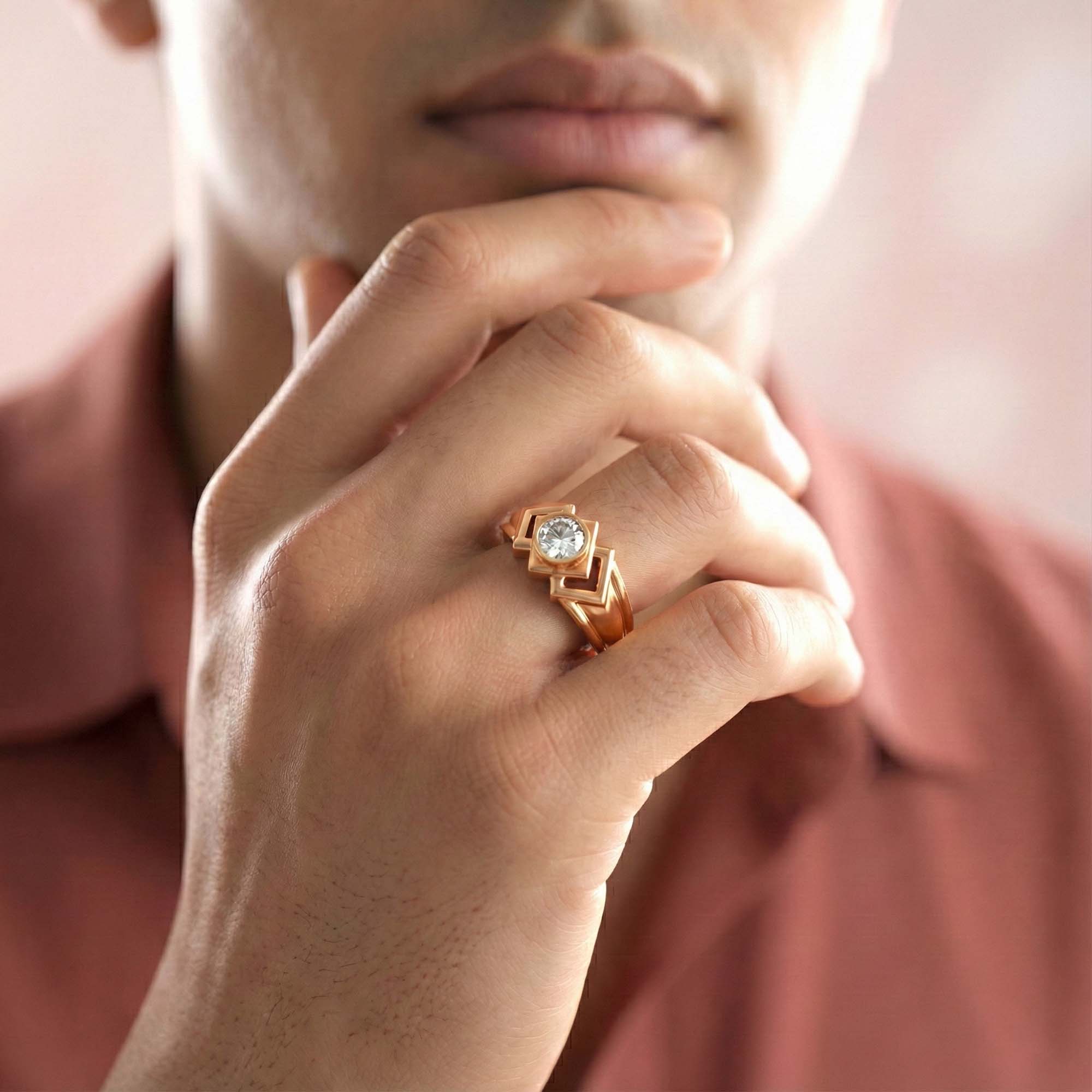 Lab-Grown Diamond Solitaire Ring for Men in 18K Rose Gold – 0.5 Ct Round, 6 g (Design K8-35-BBZAA) thumbnail