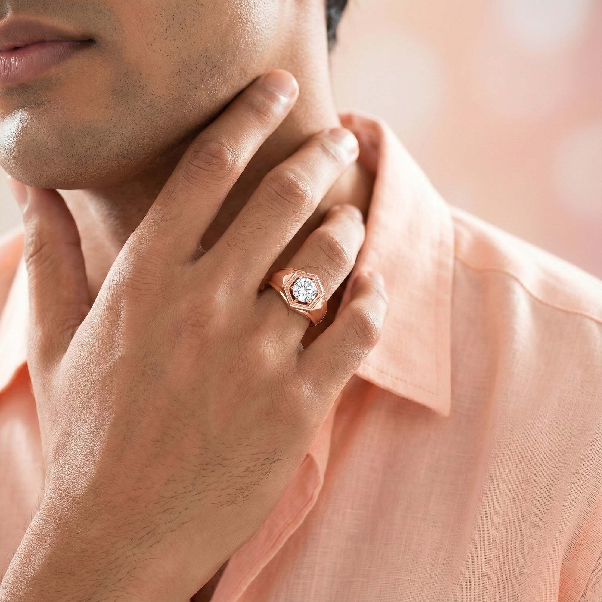 Lab-Grown Diamond Solitaire Ring for Men in 18K Rose Gold – 0.5 Ct Round, 6 g (Design K8-36-APGAA) thumbnail